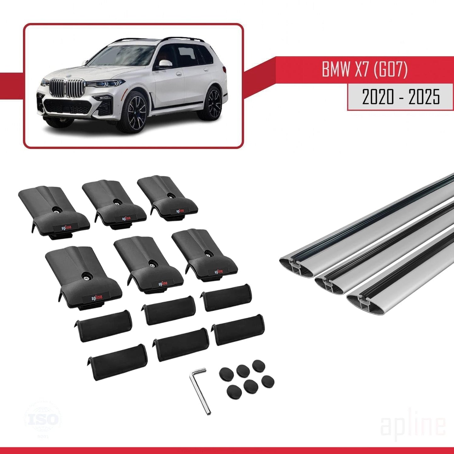 Compatible with BMW X7 (G07) 2020-2025 Fly Model Car Roof Rack Cross Bar Grey Aluminium 3 Bars