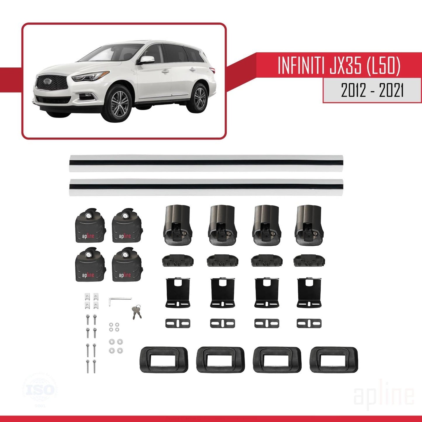 Compatible with Infiniti JX35 (L50) 2012-2021 ACE-3 Car Roof Rack Cross Bar Grey Aluminium 2 Bars
