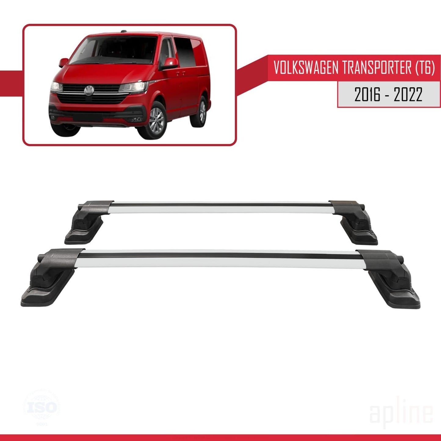 Compatible with Volkswagen Transporter (T6) 2016-2022 ACE-3 Car Roof Rack Cross Bar Grey Aluminium 2 Bars