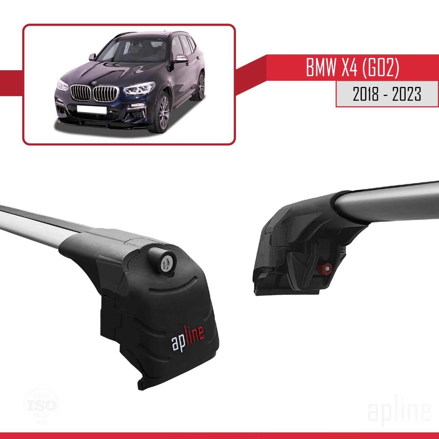 Compatible with BMW X4 (G02) 2018-2023 ACE-2 Car Roof Rack Cross Bar Grey Aluminium 2 Bars