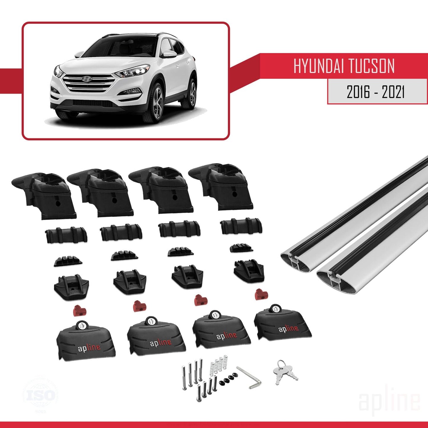 Compatible with Hyundai Tucson 3 (TL) 2016-2021 ACE-2 Car Roof Rack Cross Bar Grey Aluminium 2 Bars
