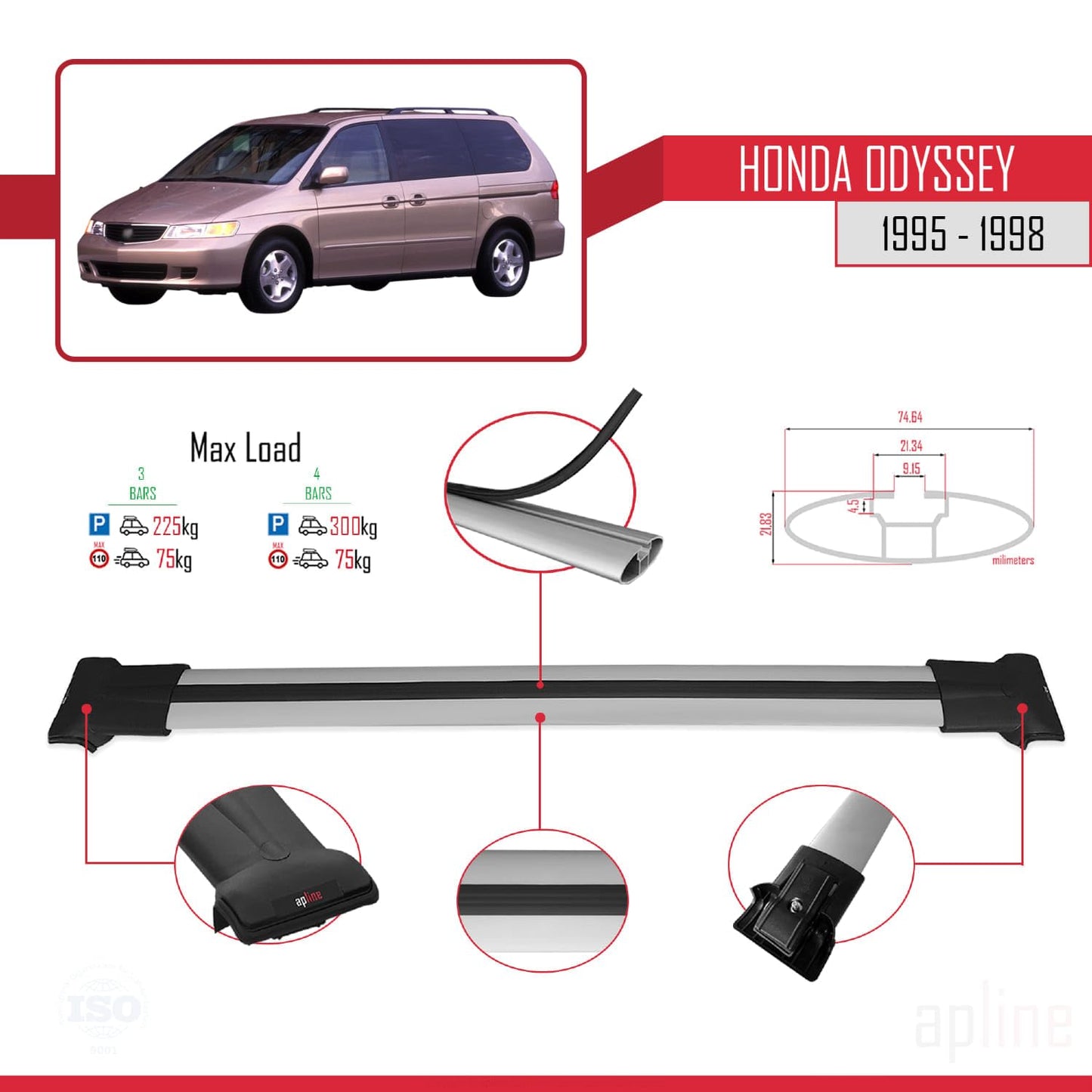 Compatible with Acura TSX Sport Wagon 2011-2014 Fly Model Car Roof Rack Cross Bar Grey Aluminium 3 Bars
