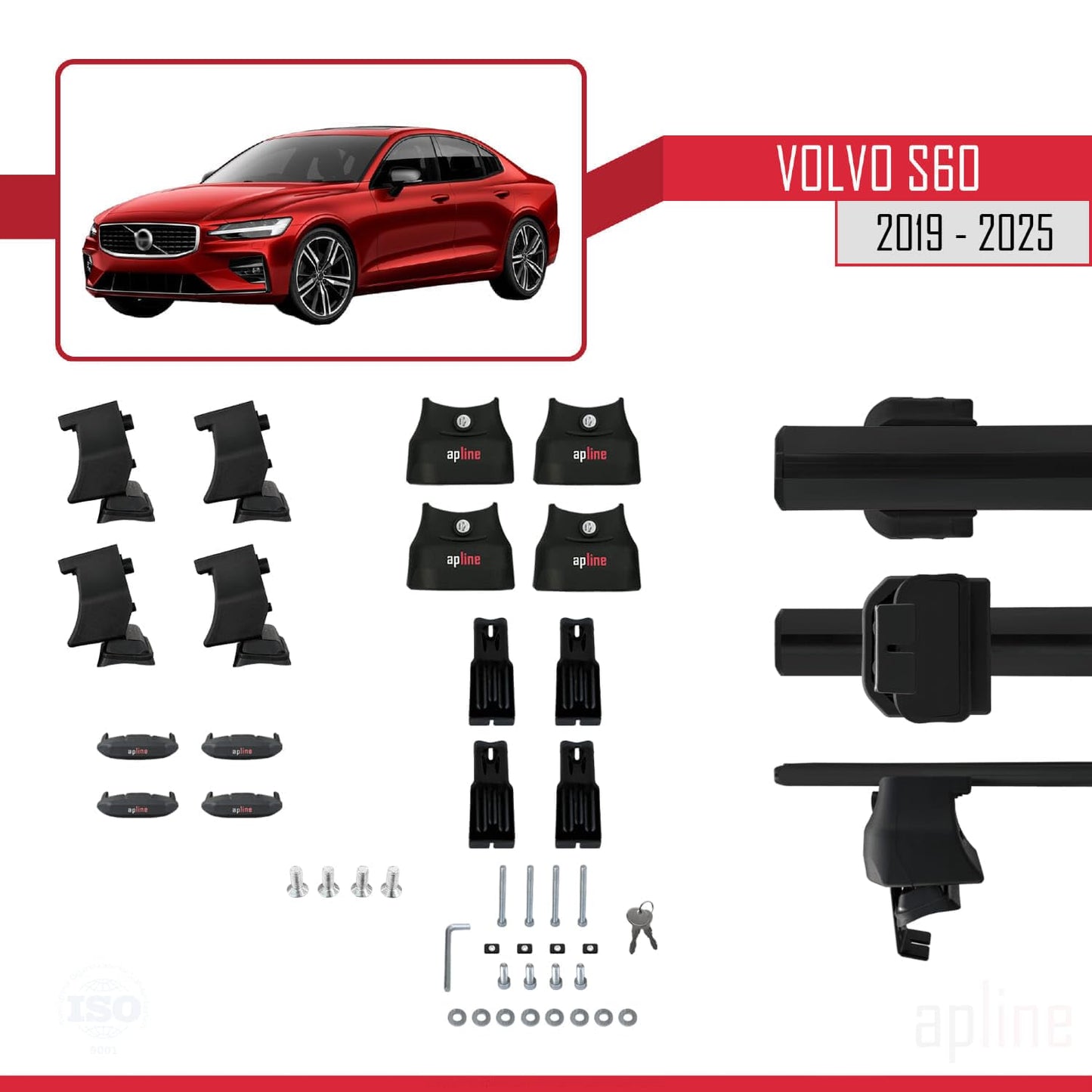 Compatible with Volvo S60 III 2019-2025 ACE-4 Car Roof Rack Cross Bar Black Aluminium 2 Bars