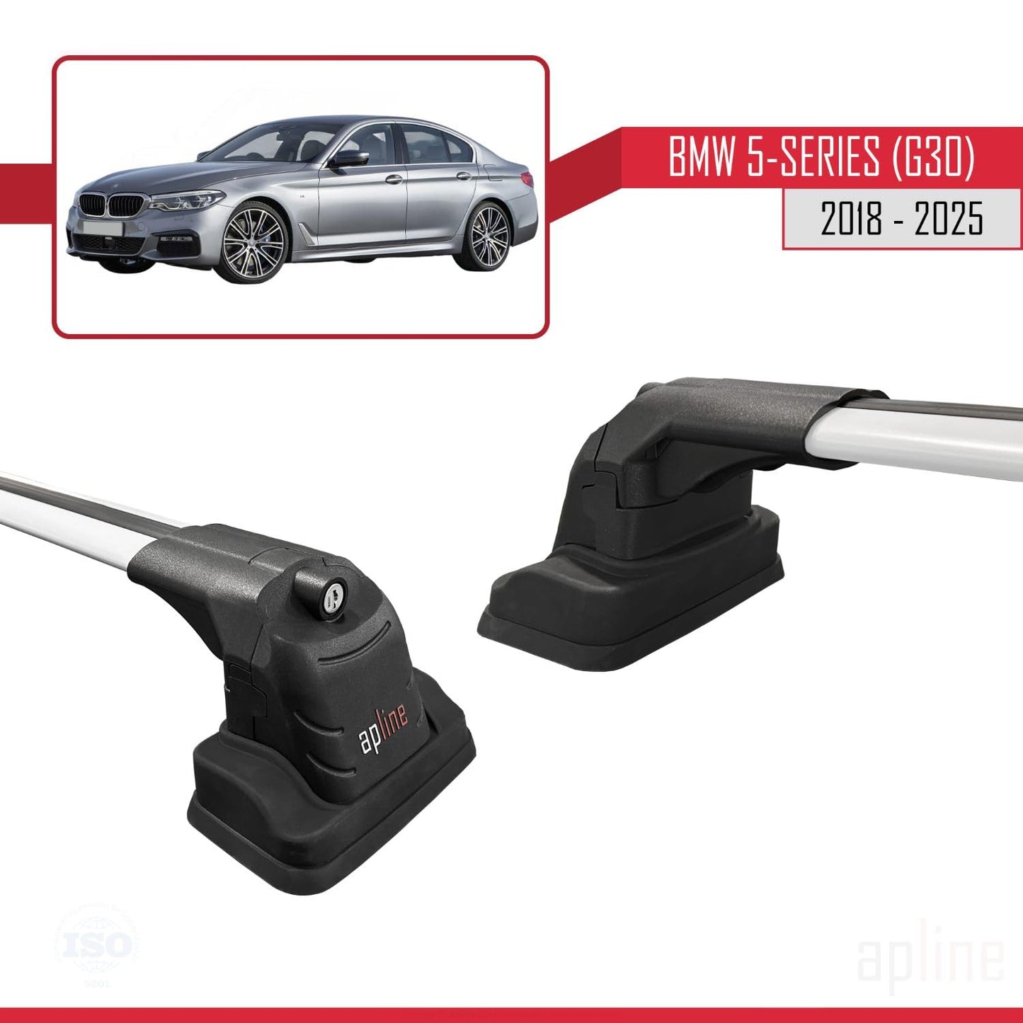 Compatible with BMW 5 Series (G30) 2018-2025 ACE-3 Car Roof Rack Cross Bar Grey Aluminium 2 Bars