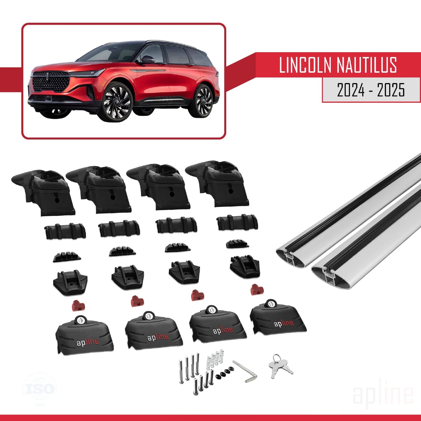 Compatible with Lincoln Nautilus 2024-2025 ACE-2 Car Roof Rack Cross Bar Grey Aluminium 2 Bars
