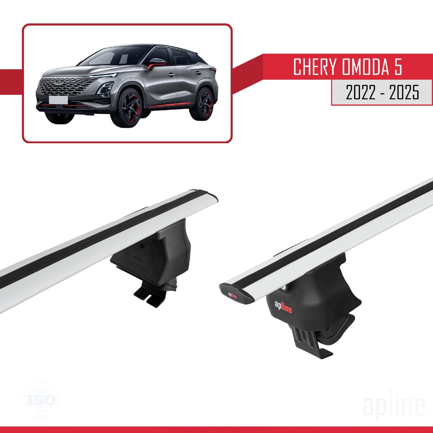 Compatible with Chery Omoda 5 2023-2025 ACE-4 Car Roof Rack Cross Bar Grey Aluminium 2 Bars