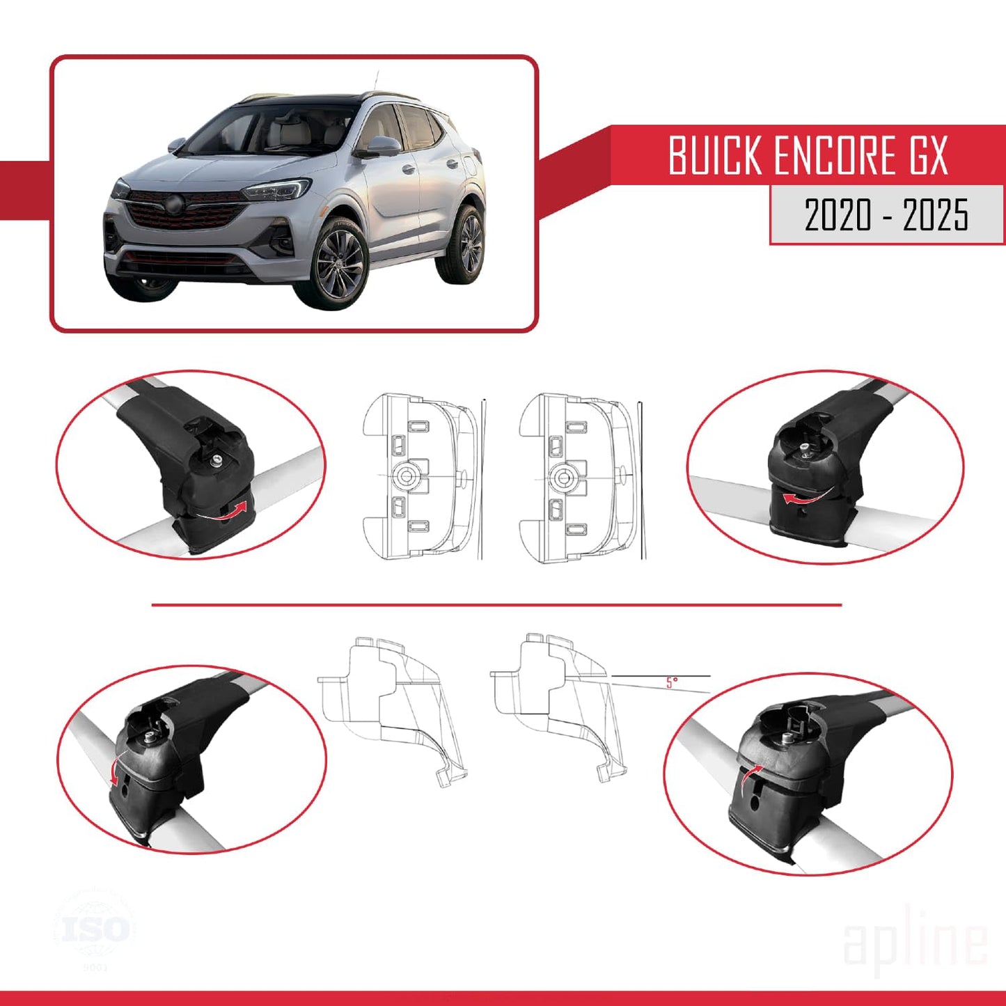Compatible with Buick Encore GX 2020-2025 ACE-2 Car Roof Rack Cross Bar Grey Aluminium 2 Bars