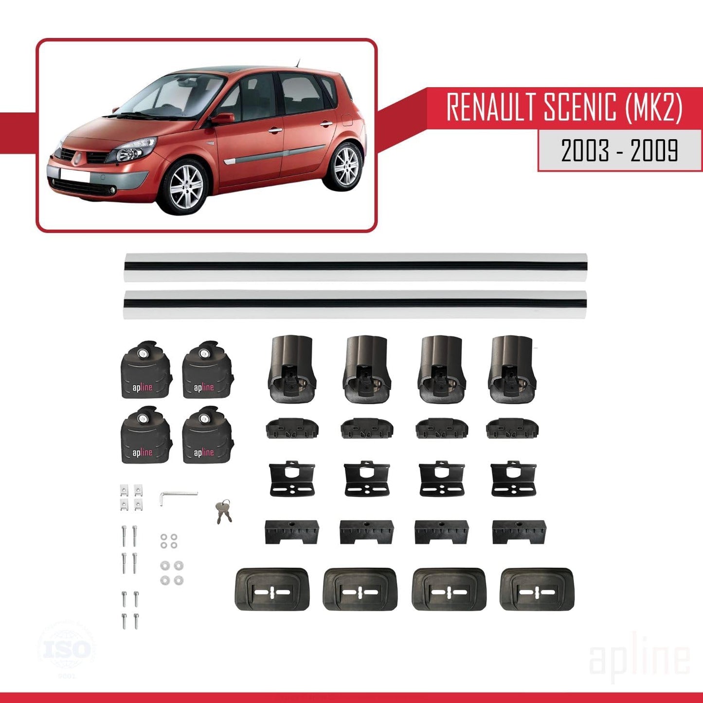 Compatible with Renault Scenic (MK2) 2003-2009 ACE-3 Car Roof Rack Cross Bar Grey Aluminium 2 Bars