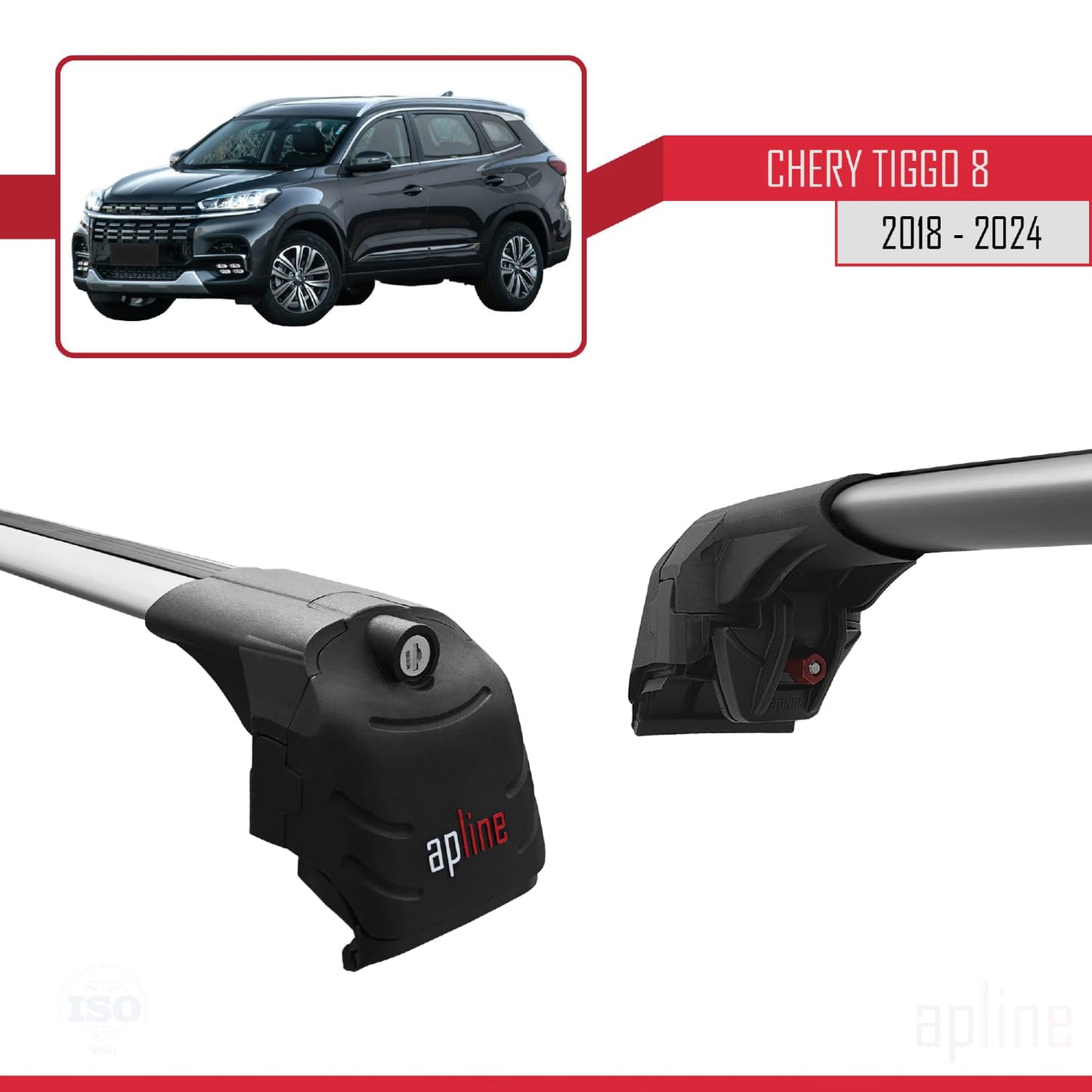 Compatible with Chery Tiggo 8 2018-2024 ACE-2 Car Roof Rack Cross Bar Grey Aluminium 2 Bars