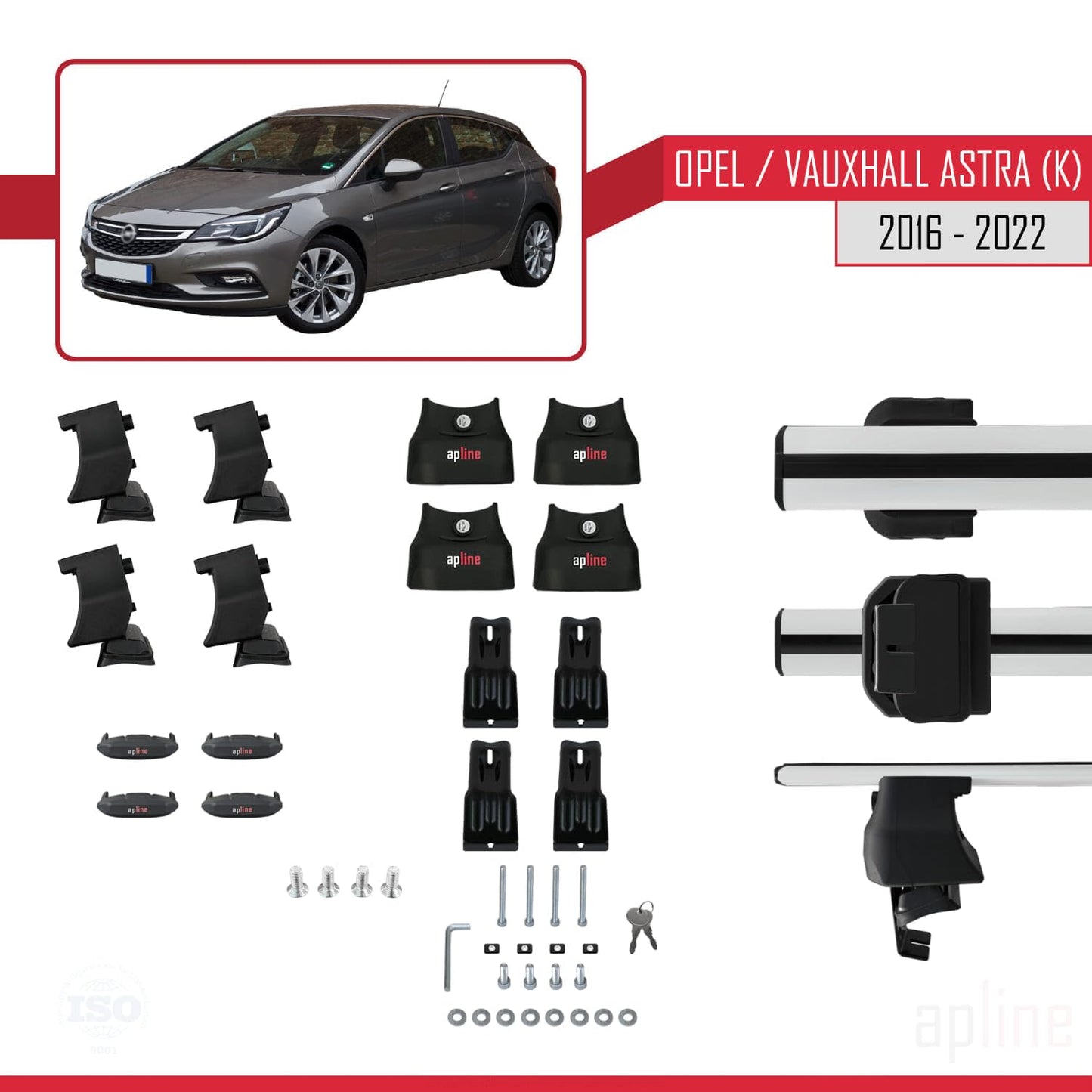 Compatible with Opel/Vauxhall Astra K 2016-2022 ACE-4 Car Roof Rack Cross Bar Grey Aluminium 2 Bars