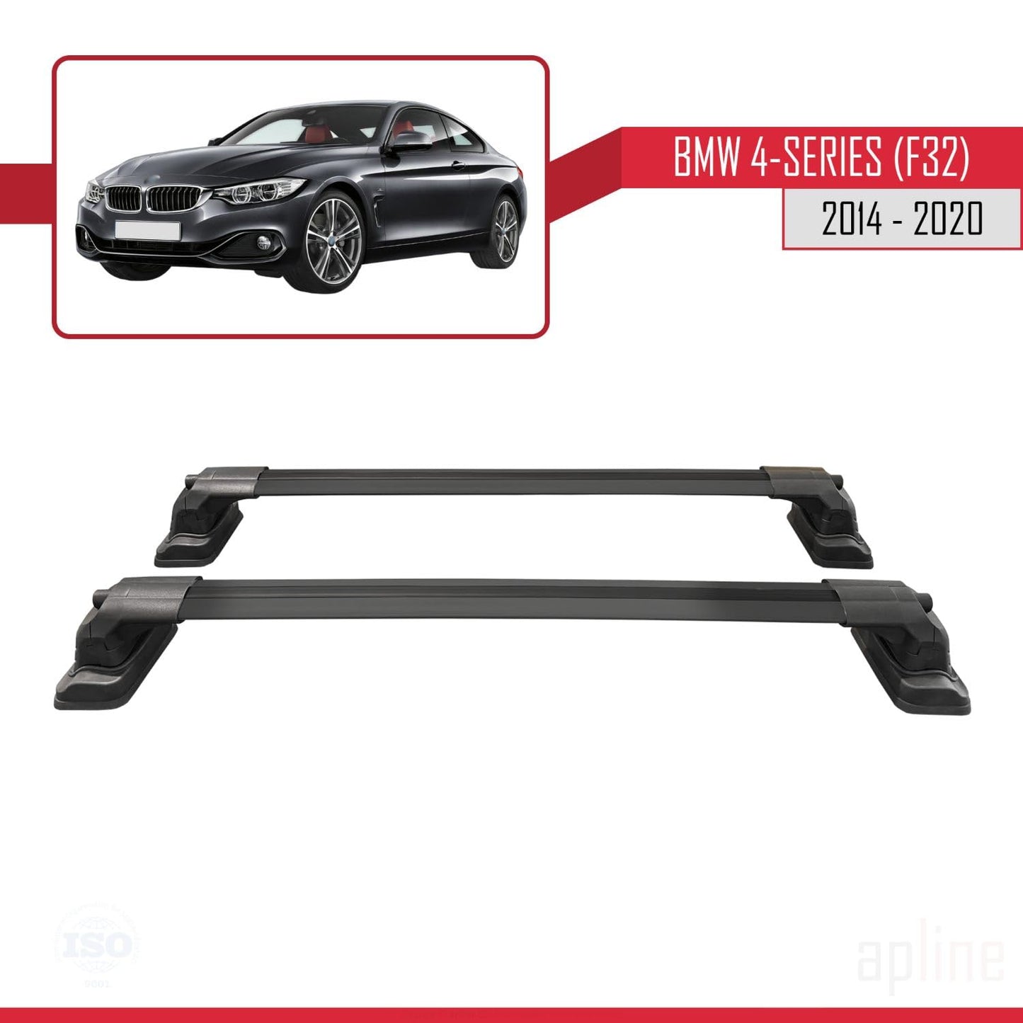 Compatible with BMW 4 Series (F32) 2014-2020 ACE-3 Car Roof Rack Cross Bar Black Aluminium 2 Bars