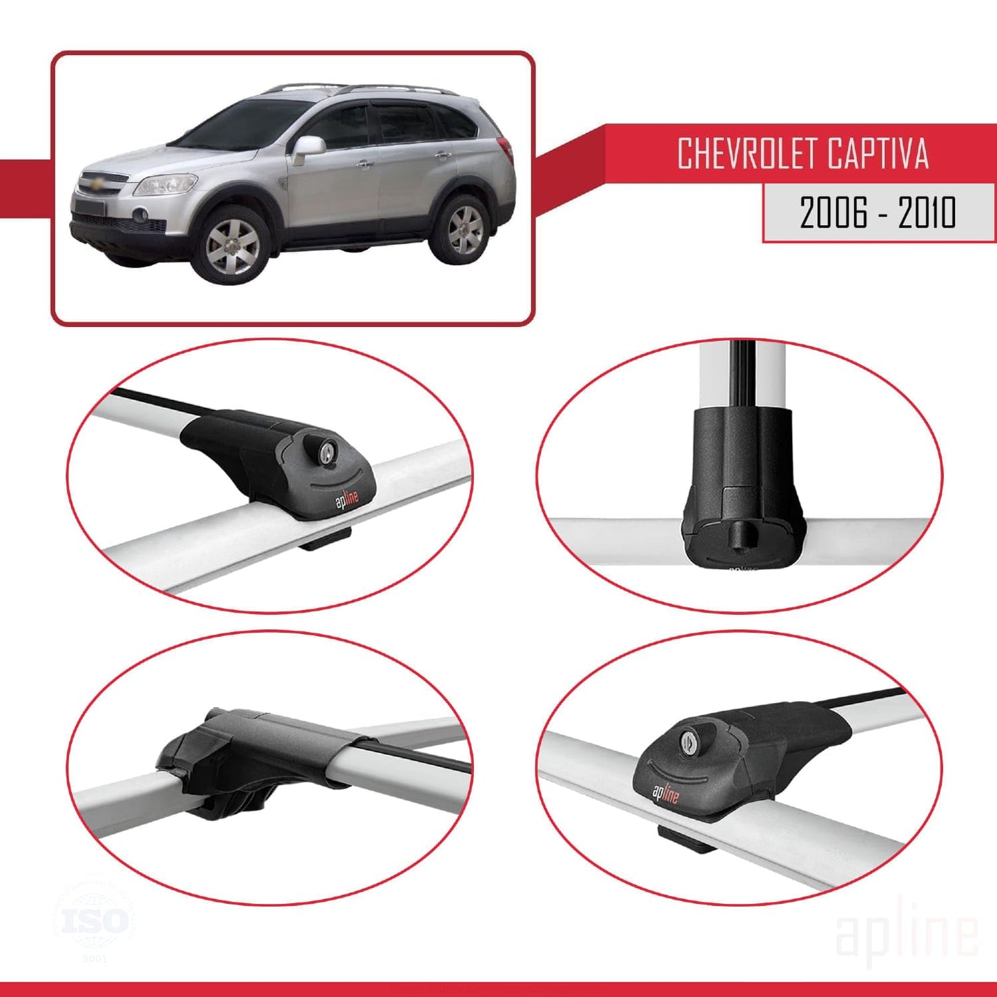 Compatible with Chevrolet Captiva 2006-2010 ACE-1 Car Roof Rack Cross Bar Grey Aluminium 3 Bars