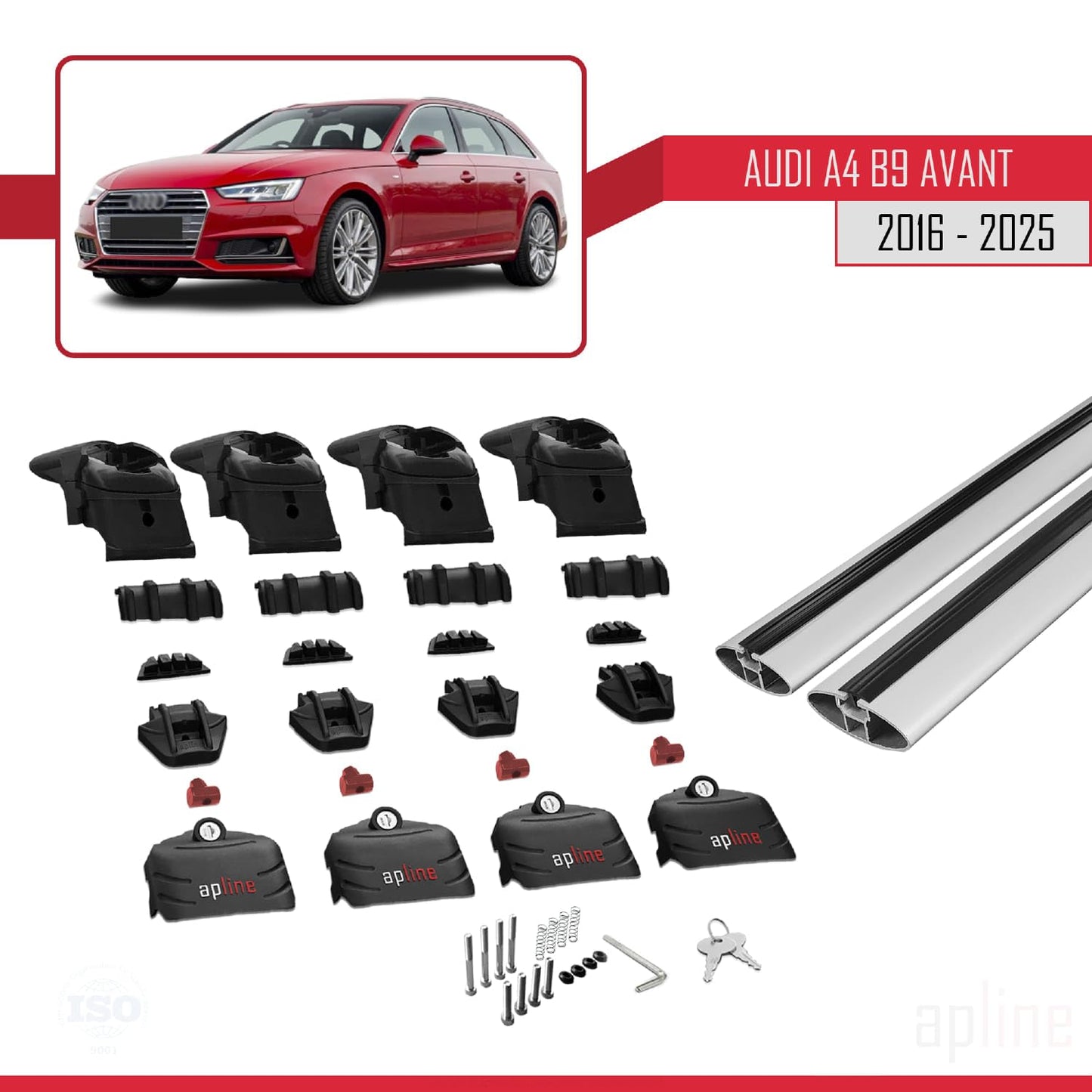 Compatible with Audi A4 (B9) Avant 2016-2025 ACE-2 Car Roof Rack Cross Bar Grey Aluminium 2 Bars
