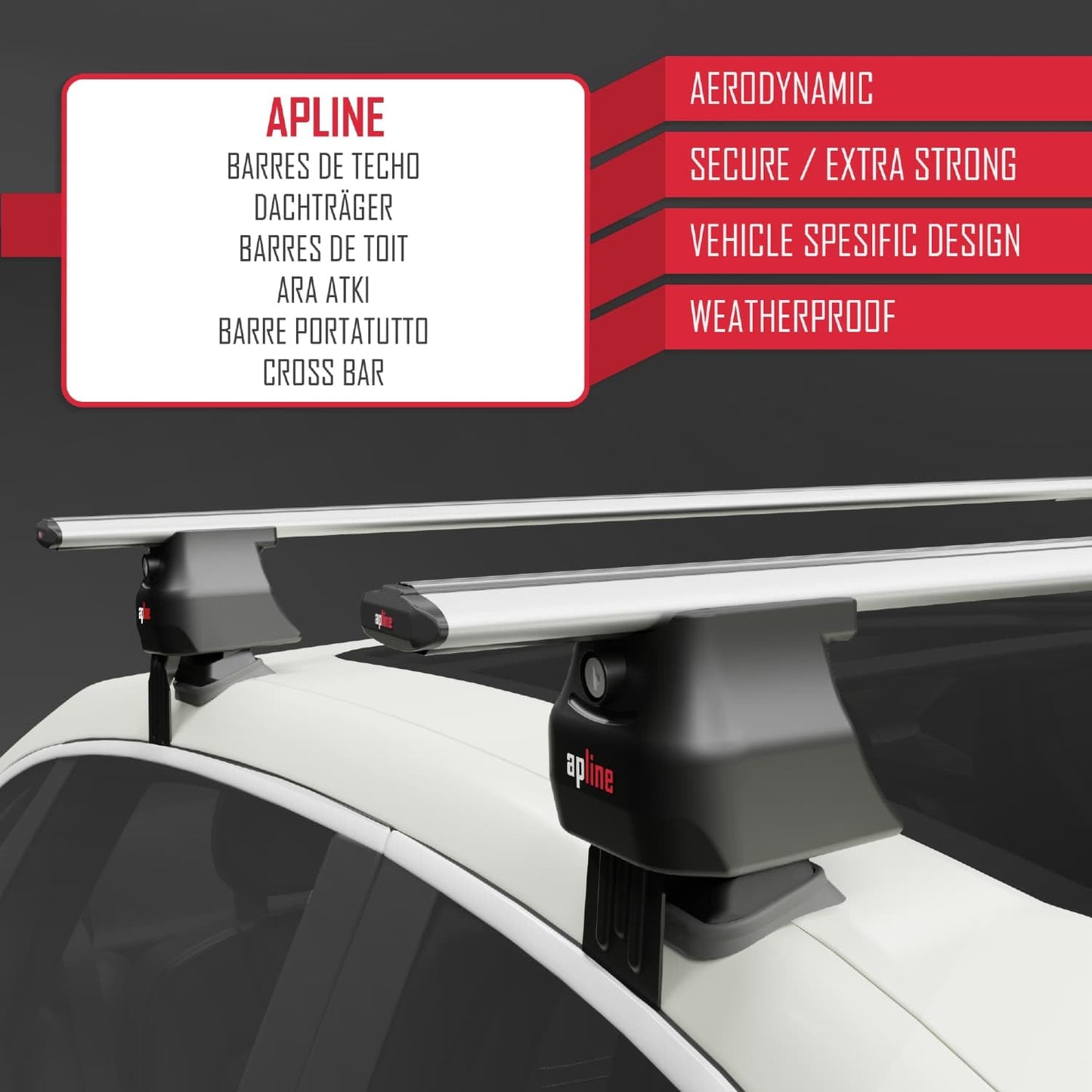 Compatible with Cadillac XTS 2013-2019 ACE-4 Car Roof Rack Cross Bar Grey Aluminium 2 Bars