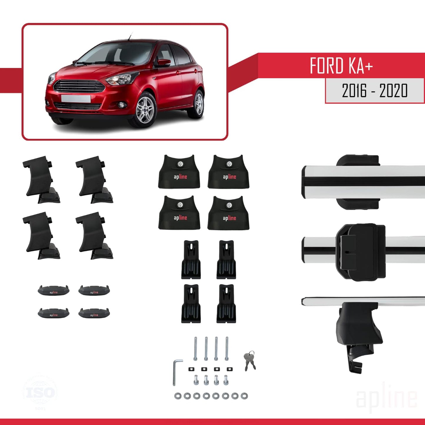 Compatible with Ford Ka+ 2016-2020 ACE-4 Car Roof Rack Cross Bar Grey Aluminium 2 Bars