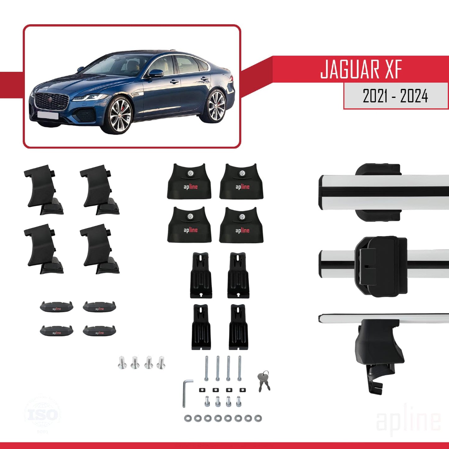 Compatible with Jaguar XF (X260) Post-Facelift 2021-2024 ACE-4 Car Roof Rack Cross Bar Grey Aluminium 2 Bars