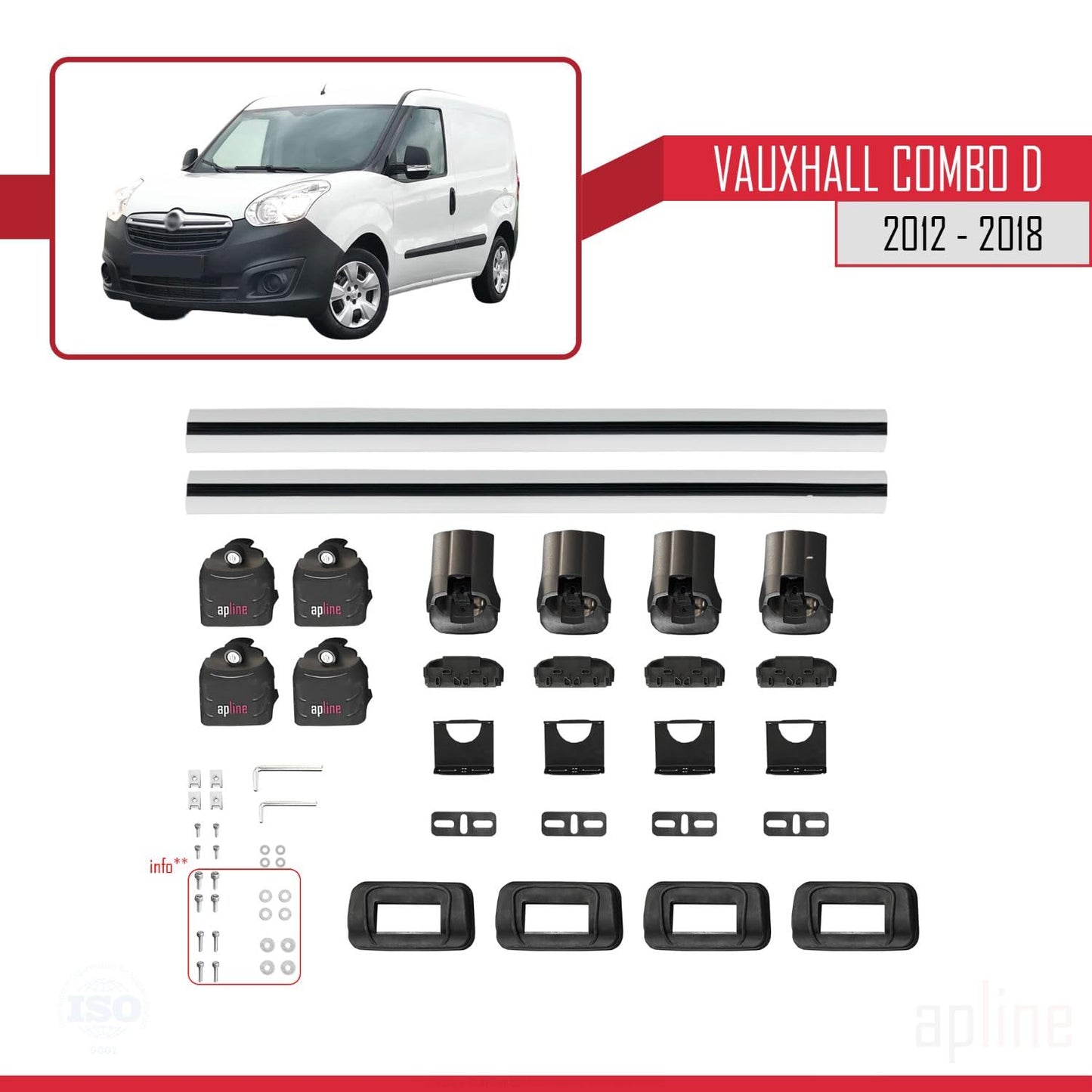 Compatible with Vauxhall Combo D 2012-2018 ACE-3 Car Roof Rack Cross Bar Grey Aluminium 2 Bars