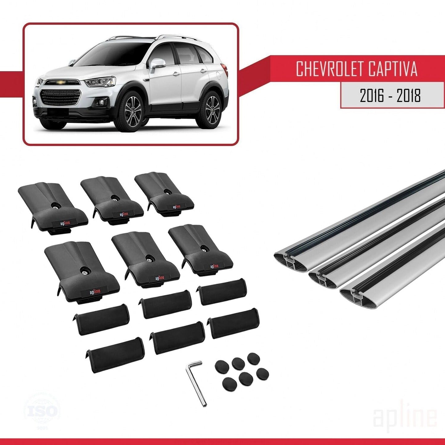 Compatible with Chevrolet Captiva 2016-2018 Fly Model Car Roof Rack Cross Bar Grey Aluminium 3 Bars