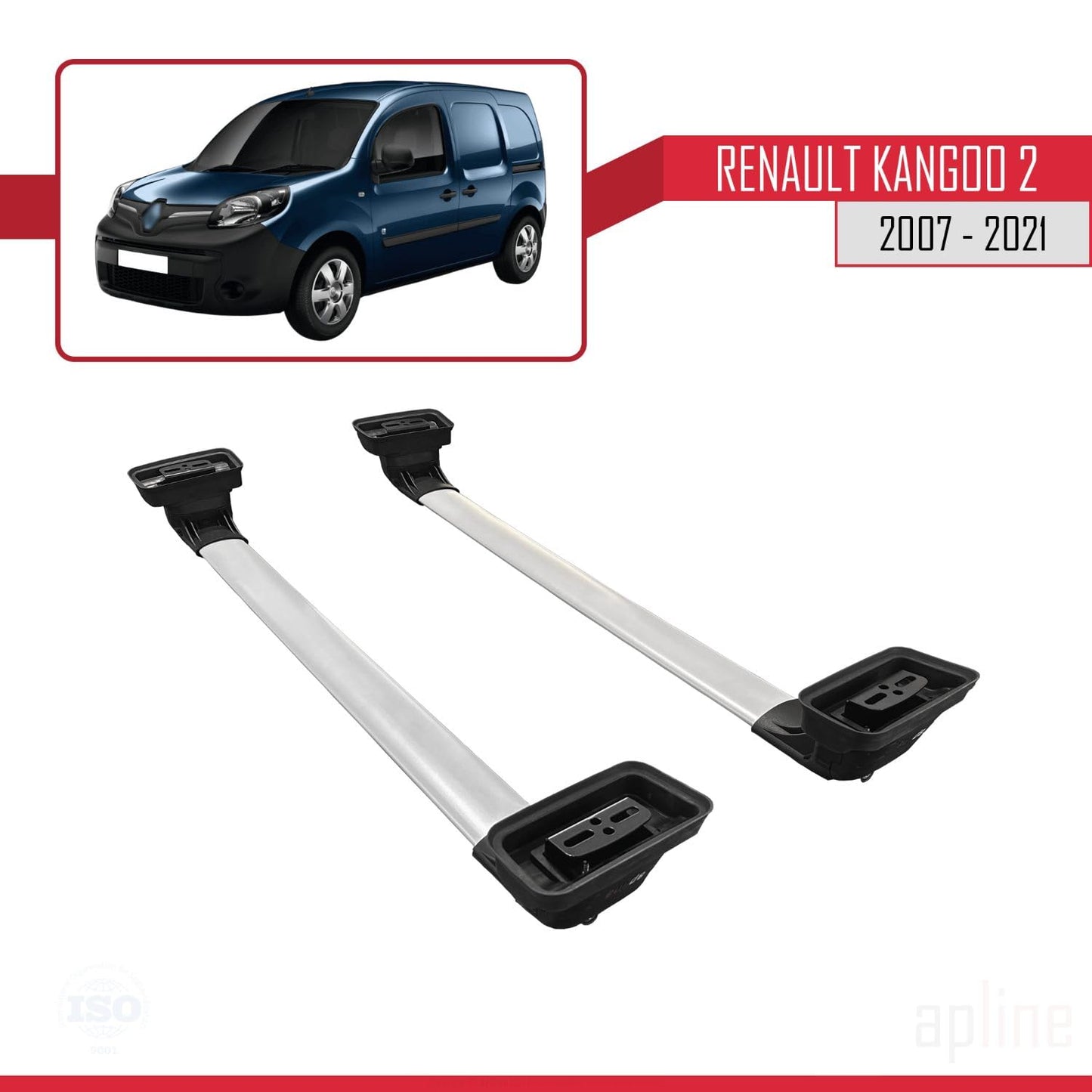 Compatible with Renault Kangoo 2 2007-2021 ACE-3 Car Roof Rack Cross Bar Grey Aluminium 2 Bars