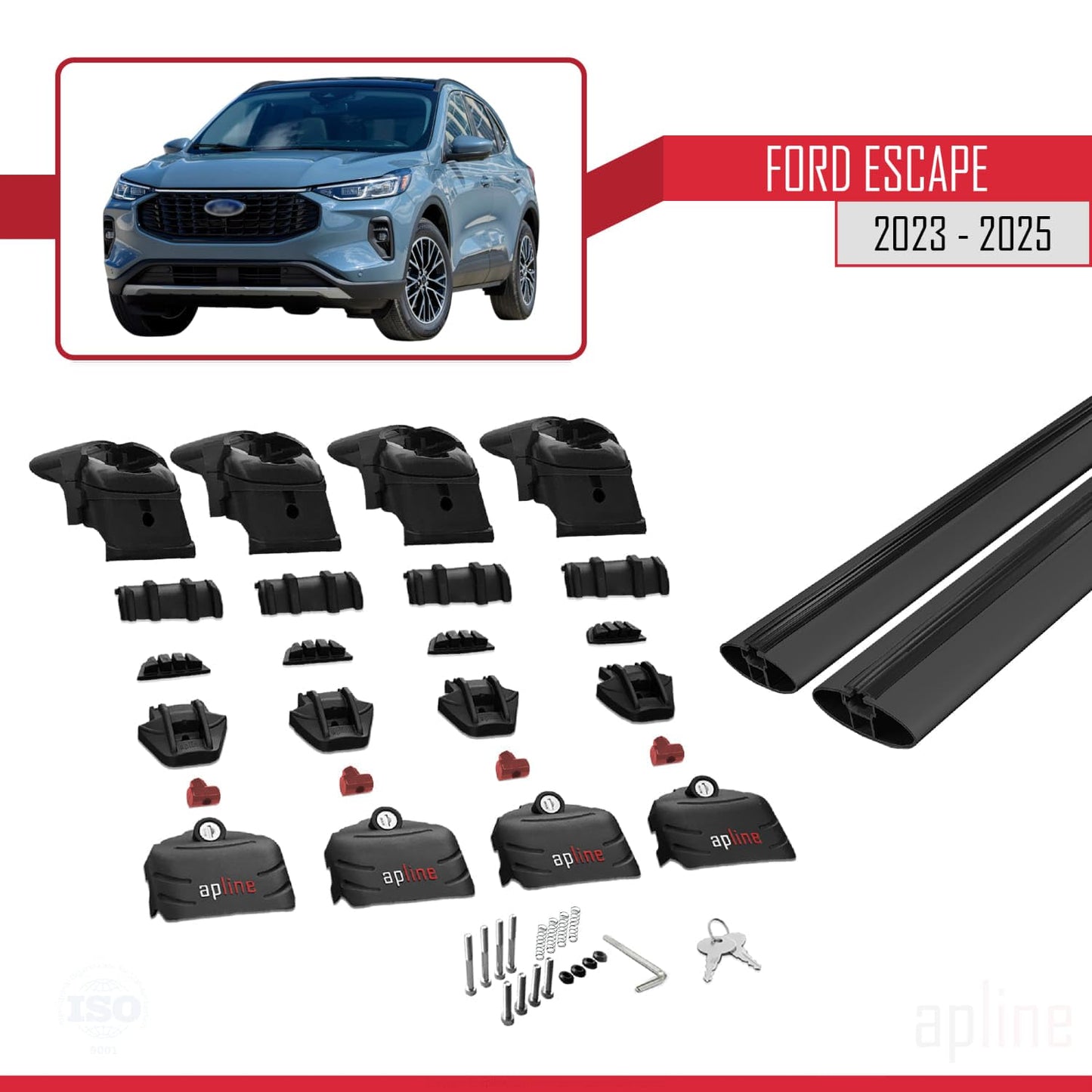 Compatible with Ford Escape 2023-2025 ACE-2 Car Roof Rack Cross Bar Black Aluminium 2 Bars