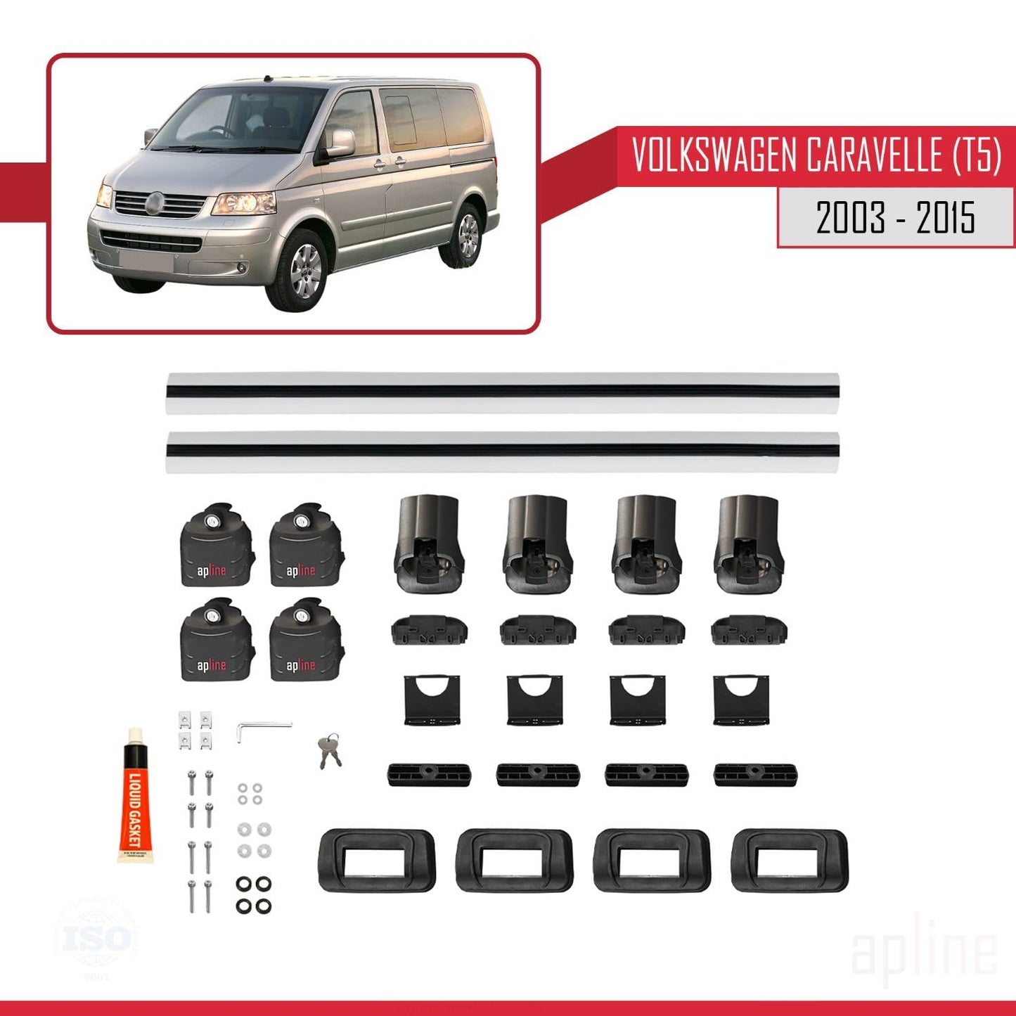 Compatible with Volkswagen Caravelle (T5) 2003-2015 ACE-3 Car Roof Rack Cross Bar Grey Aluminium 2 Bars