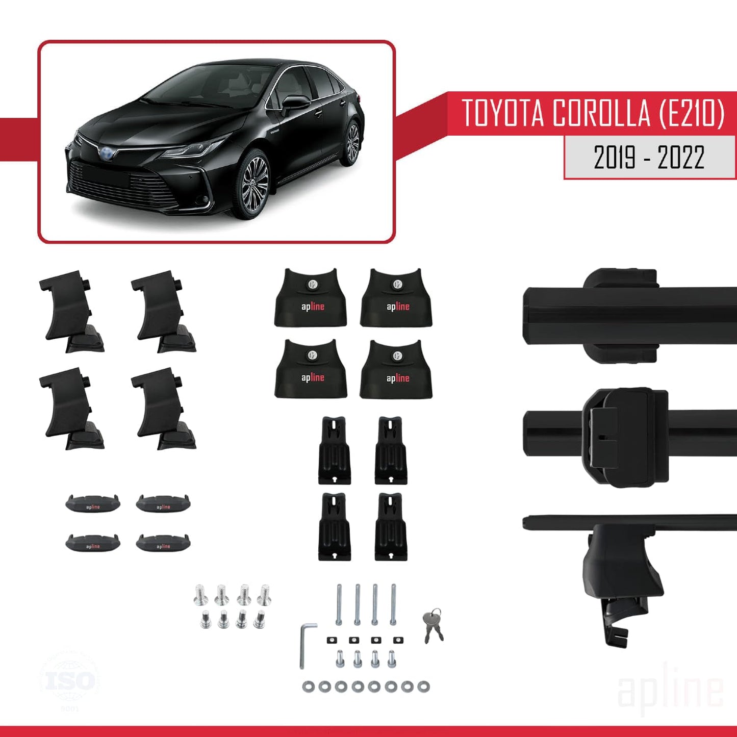 Compatible with Toyota Corolla 12 (E210) Sedan 2019-2022 ACE-4 Car Roof Rack Cross Bar Black Aluminium 2 Bars