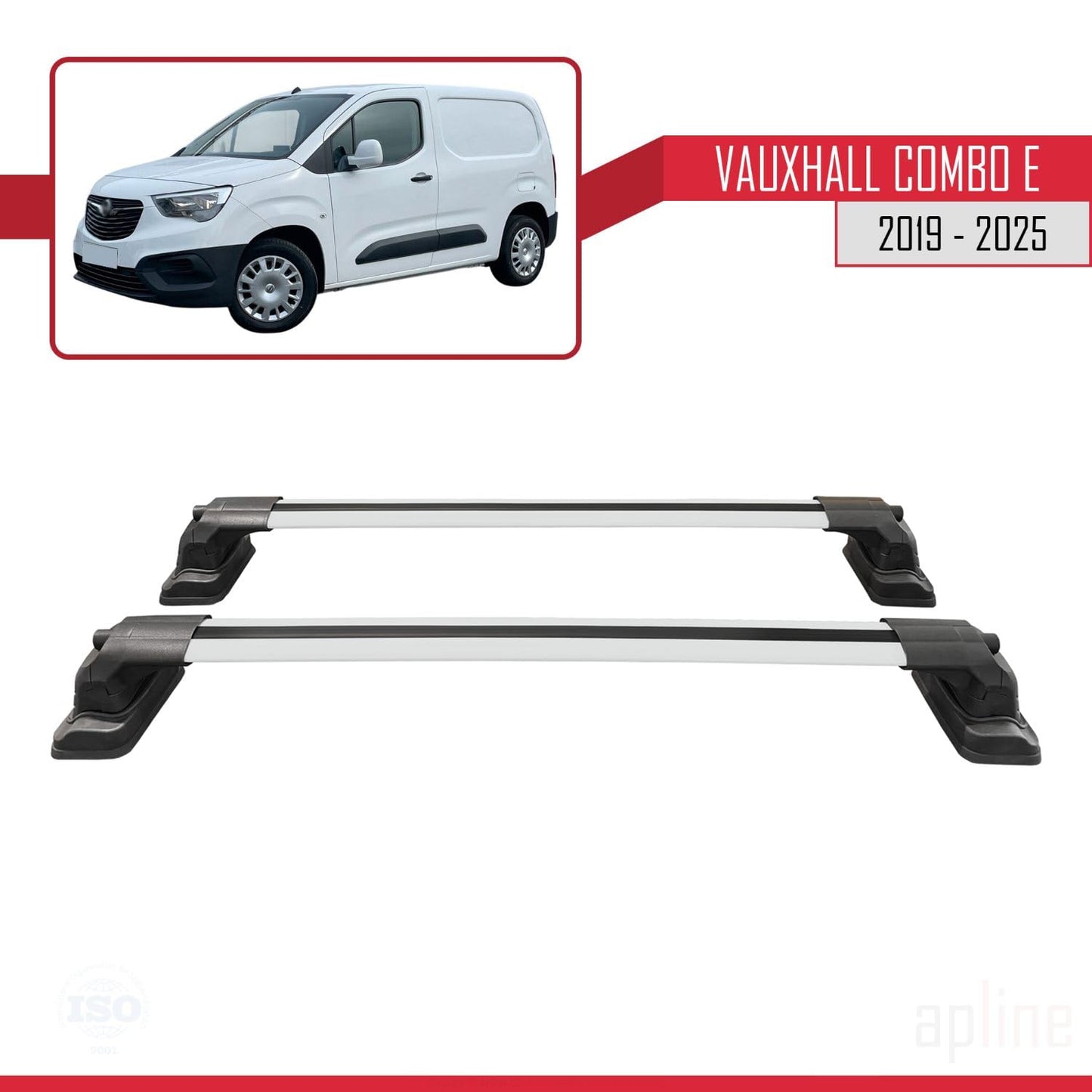 Compatible with Vauxhall Combo E 2019-2025 ACE-3 Car Roof Rack Cross Bar Grey Aluminium 2 Bars