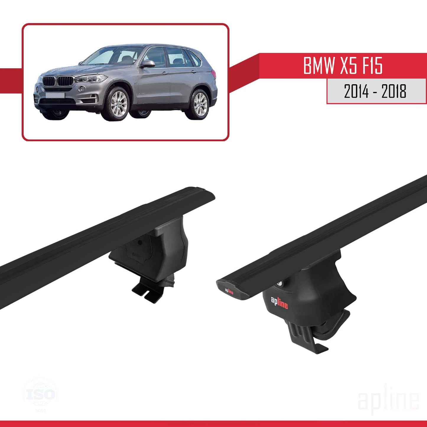 Compatible with BMW X5 (F15) 2014-2018 ACE-4 Car Roof Rack Cross Bar Black Aluminium 2 Bars