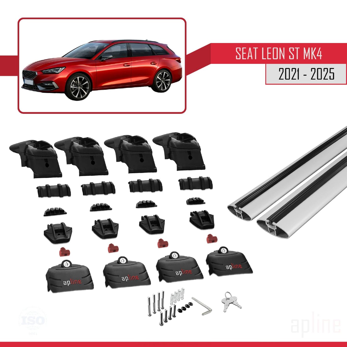 Compatible with Seat/Cupra Leon 4 ST 2021-2025 ACE-2 Car Roof Rack Cross Bar Grey Aluminium 2 Bars