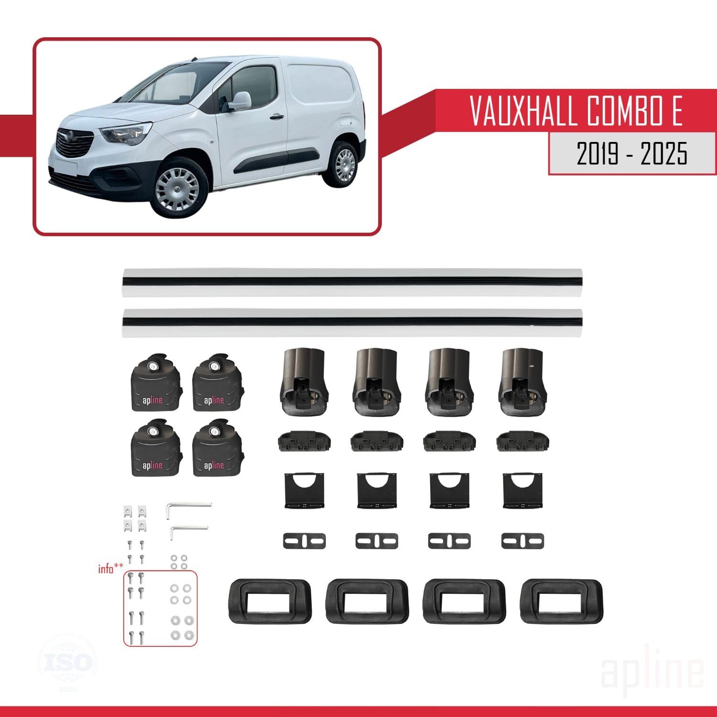Compatible with Vauxhall Combo E 2019-2025 ACE-3 Car Roof Rack Cross Bar Grey Aluminium 2 Bars