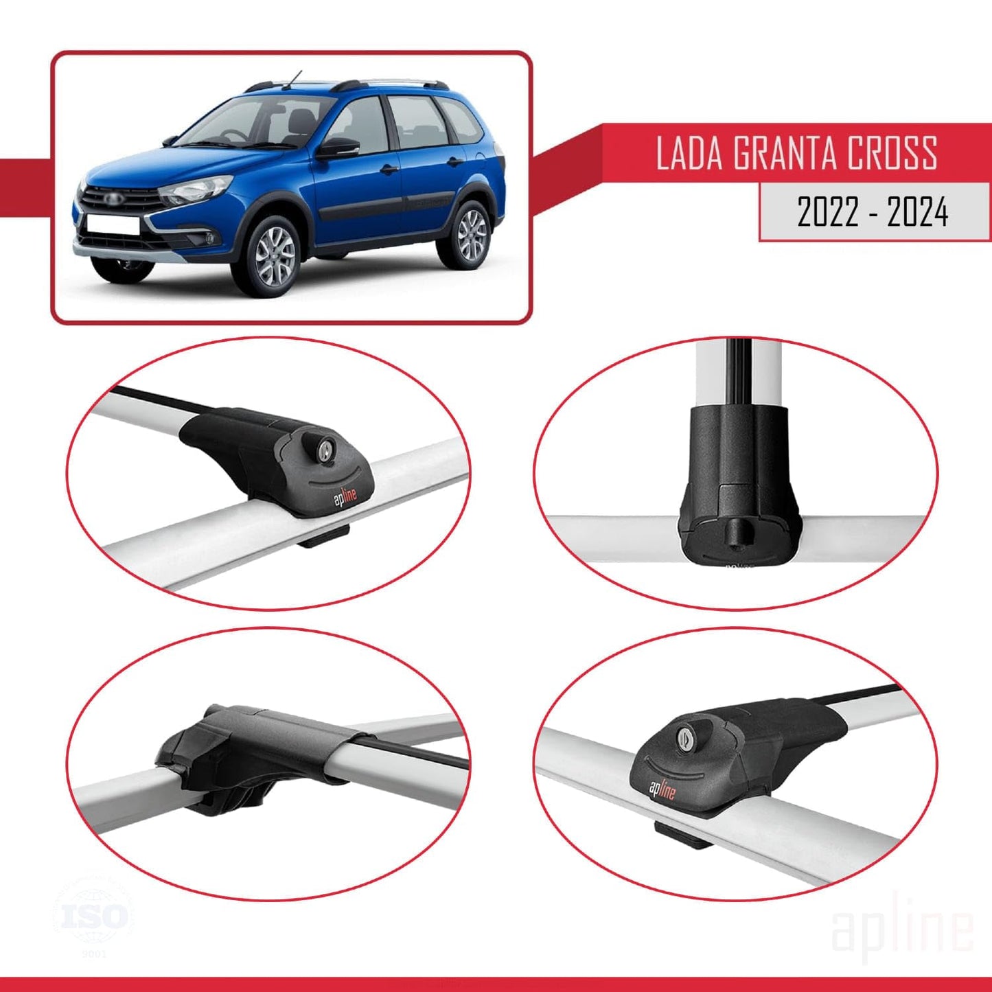 Compatible with Lada Granta Cross 2022-2024 ACE-1 Car Roof Rack Cross Bar Grey Aluminium 2 Bars