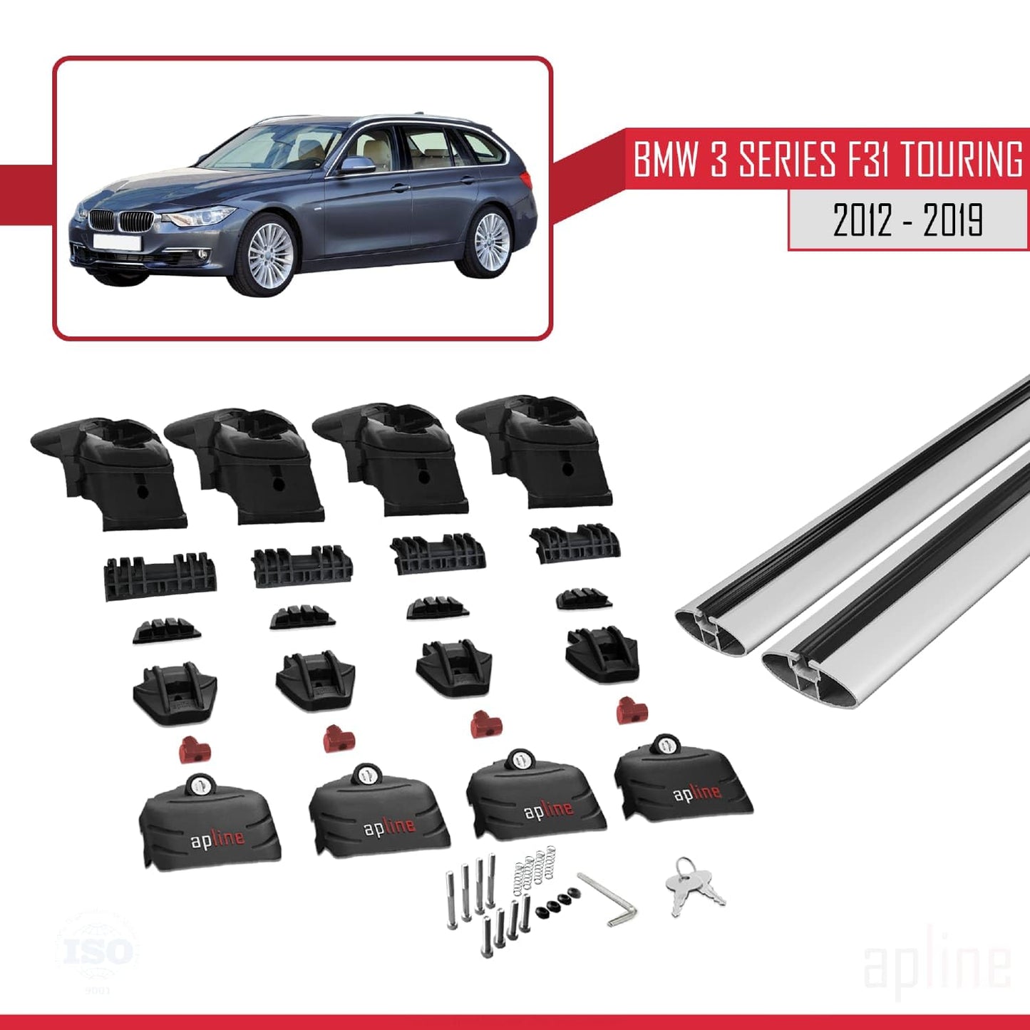 Compatible with BMW 3 Series (F31) Touring 2012-2019 ACE-2 Car Roof Rack Cross Bar Grey Aluminium 2 Bars