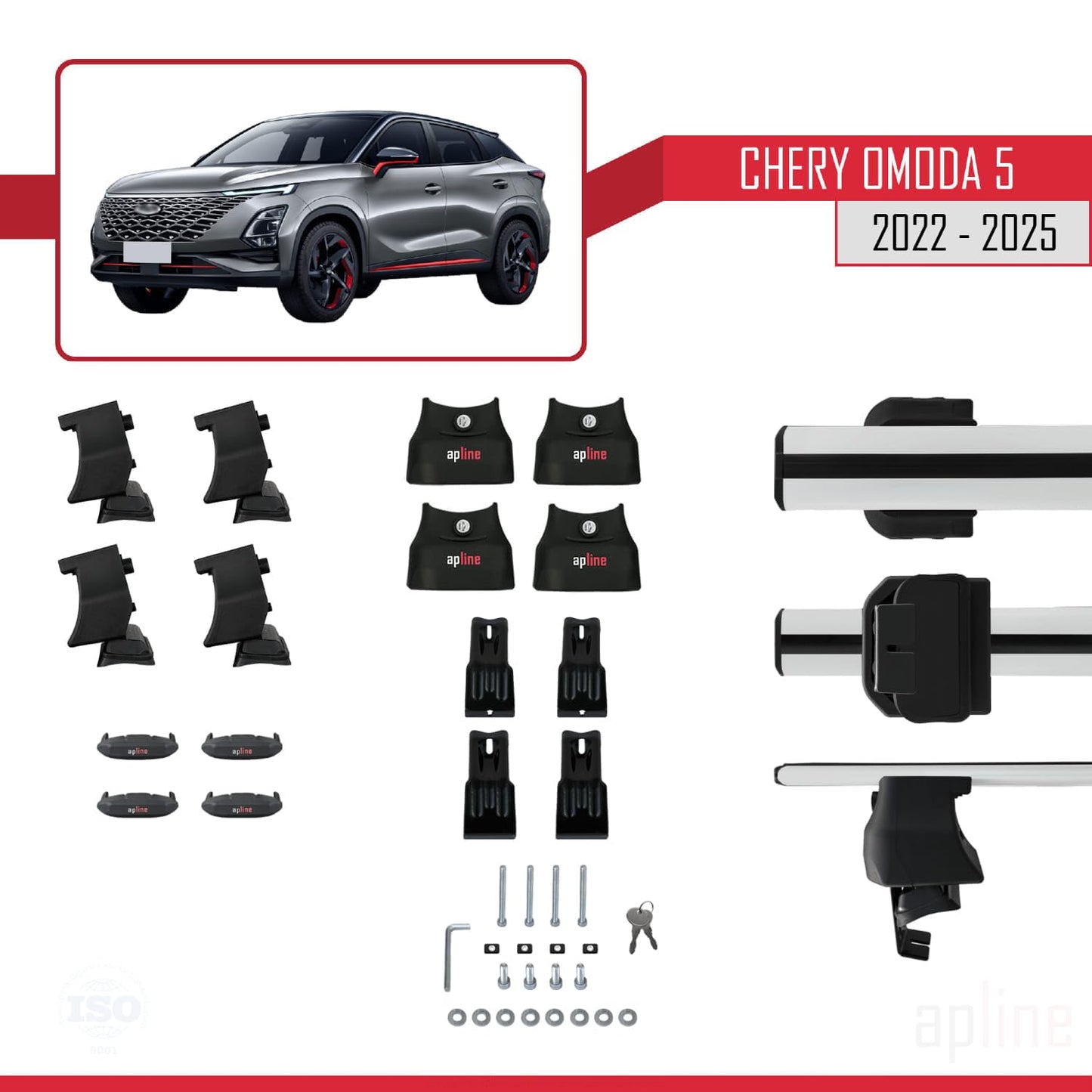 Compatible with Chery Omoda 5 2023-2025 ACE-4 Car Roof Rack Cross Bar Grey Aluminium 2 Bars