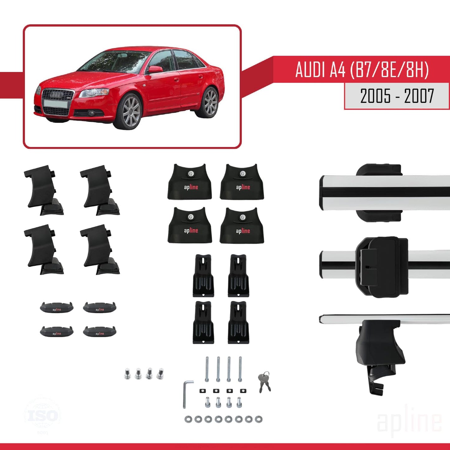 Compatible with Audi A4 (B7) 2005-2007 ACE-4 Car Roof Rack Cross Bar Grey Aluminium 2 Bars