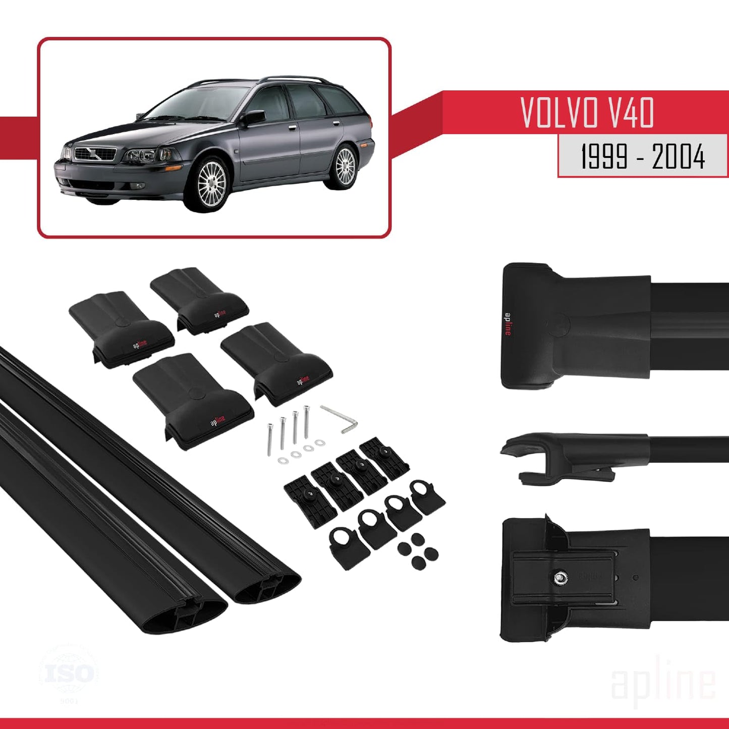 Compatible with Volvo V40 1999-2004 Fly Model Car Roof Rack Cross Bar Black Aluminium 2 Bars