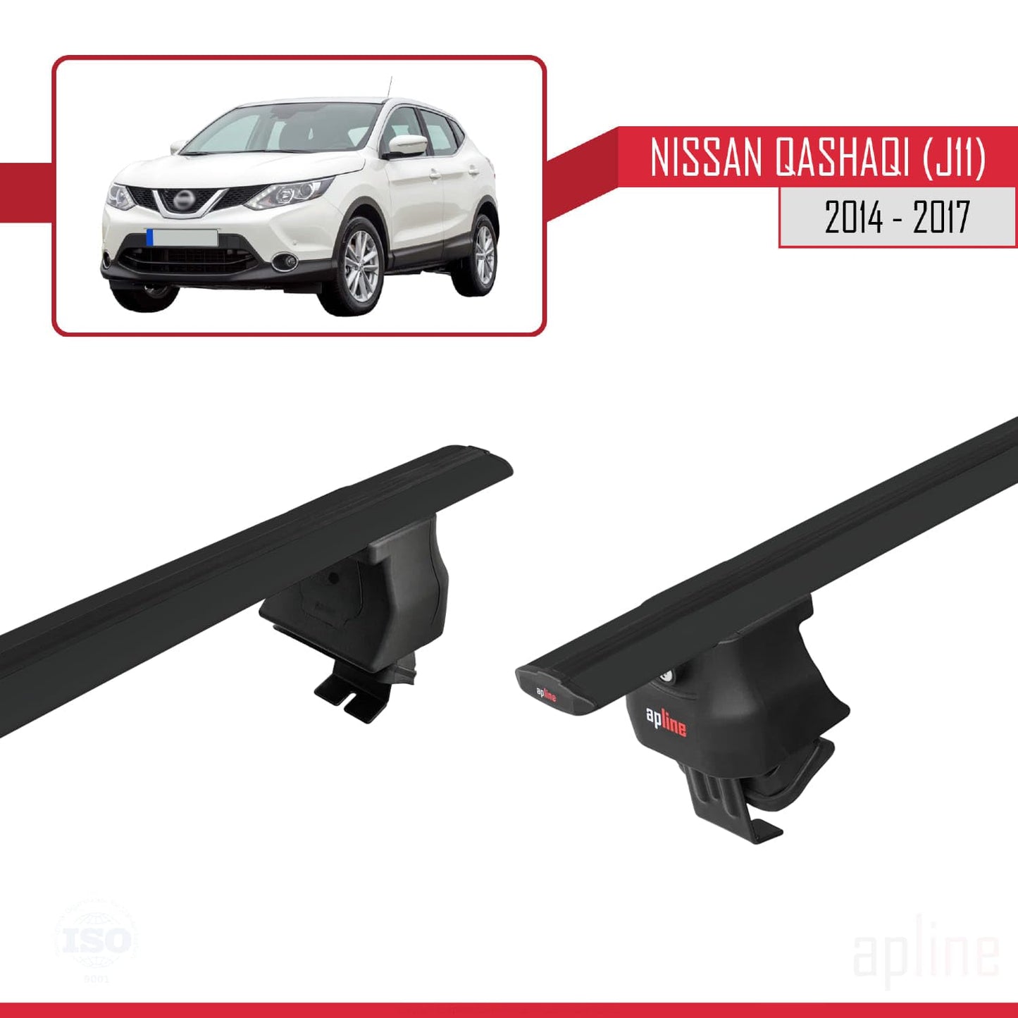 Compatible with Nissan Qashqai 2 (J11) Pre-Facelift 2014-2017 ACE-4 Car Roof Rack Cross Bar Black Aluminium 2 Bars