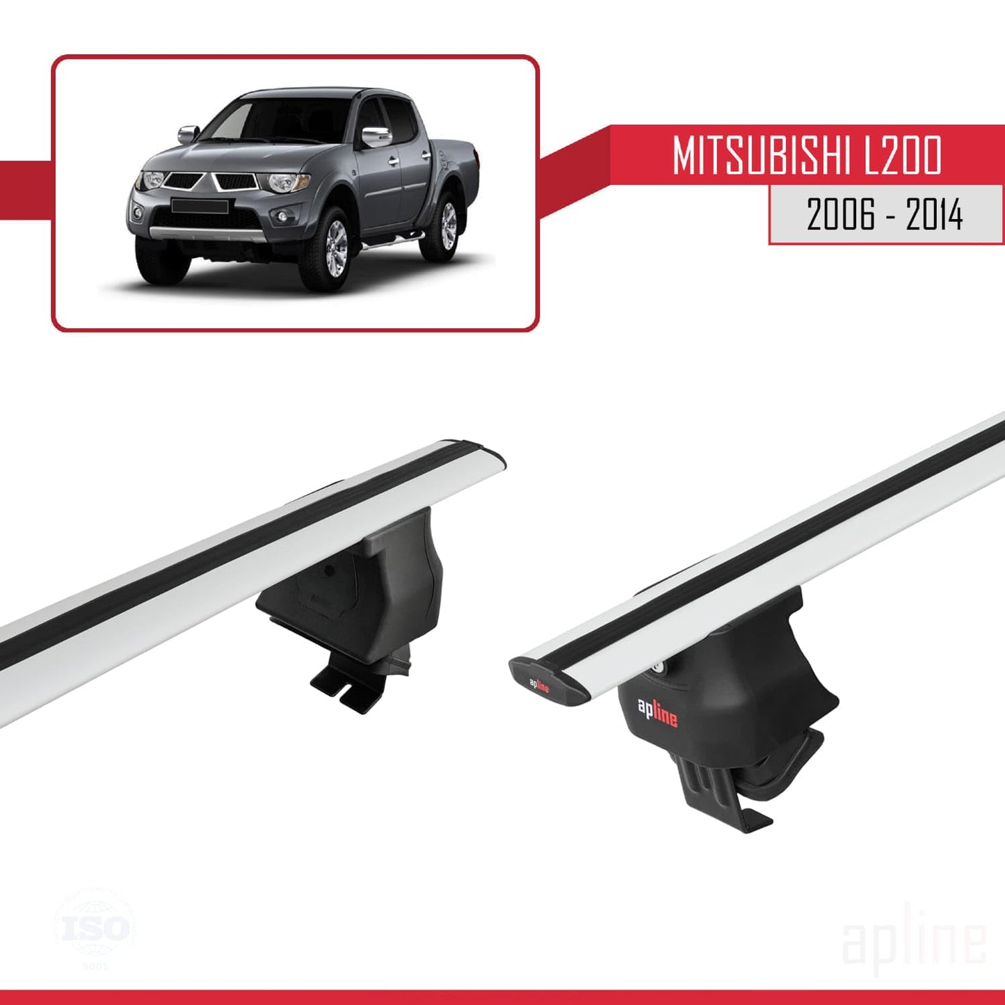 Compatible with Mitsubishi L200 IV 2006-2014 ACE-4 Car Roof Rack Cross Bar Grey Aluminium 2 Bars