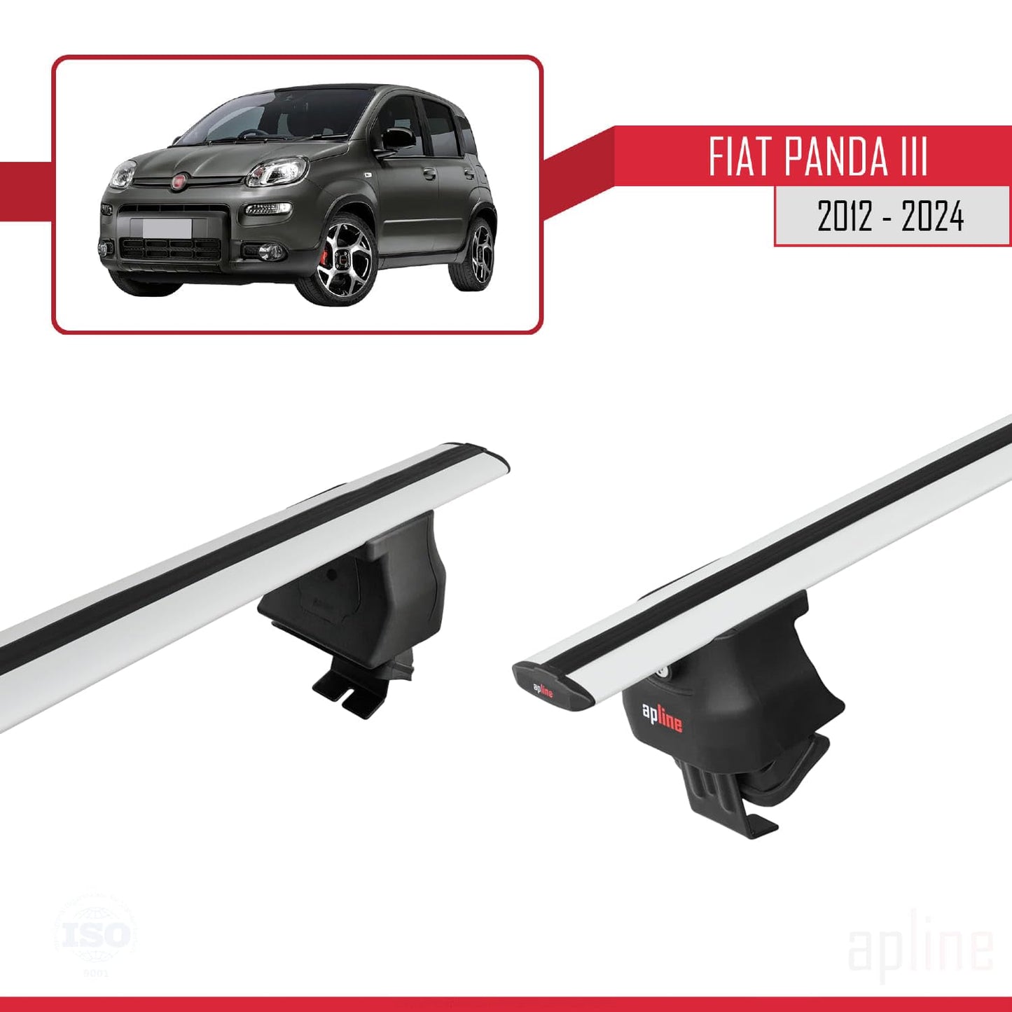 Compatible with Fiat Panda 3 (319) 2012-2024 ACE-4 Car Roof Rack Cross Bar Grey Aluminium 2 Bars