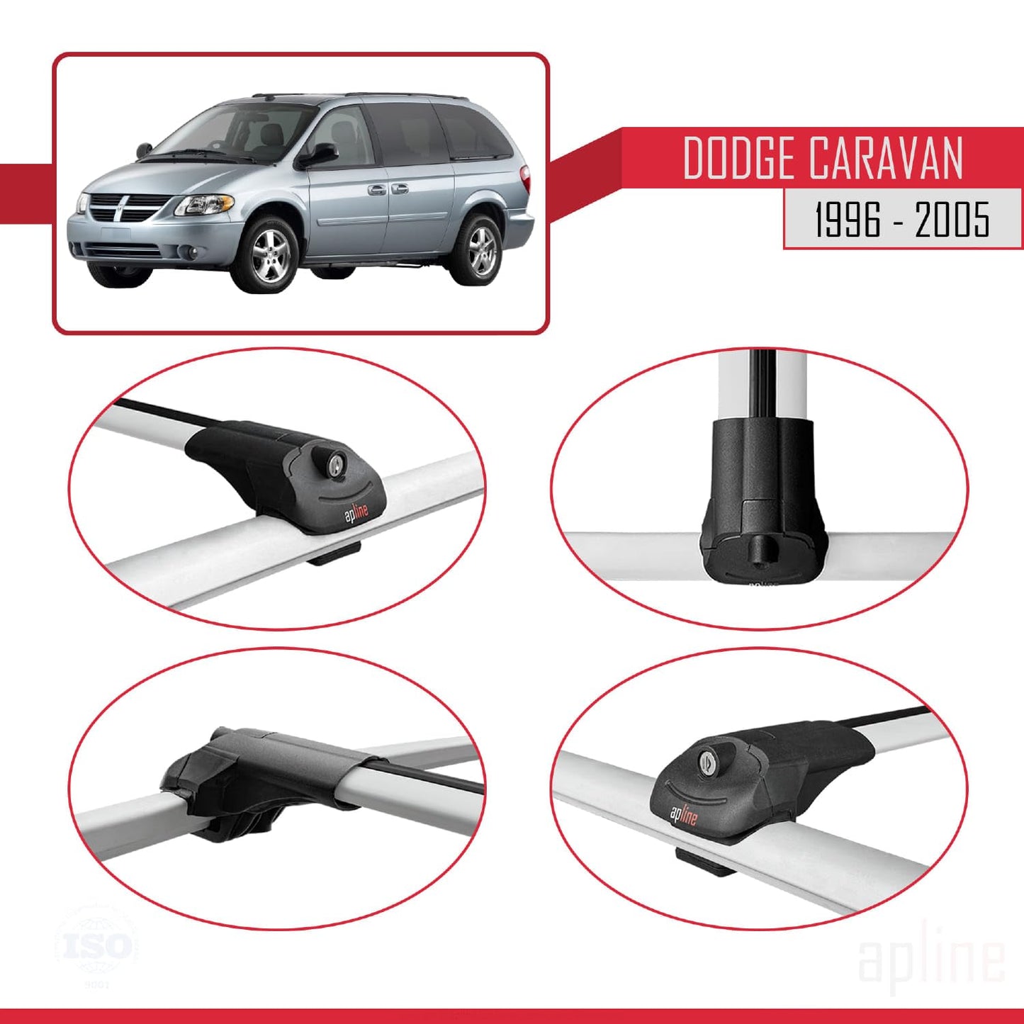 Compatible with Dodge Caravan 1996-2005 ACE-1 Car Roof Rack Cross Bar Grey Aluminium 2 Bars