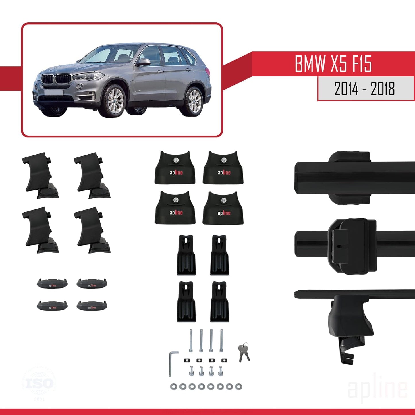 Compatible with BMW X5 (F15) 2014-2018 ACE-4 Car Roof Rack Cross Bar Black Aluminium 2 Bars