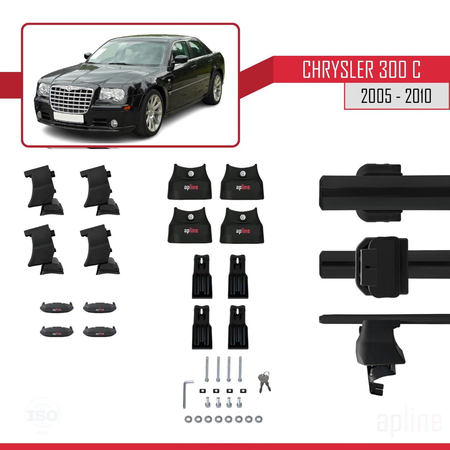 Compatible with Chrysler 300 C 2005-2010 ACE-4 Car Roof Rack Cross Bar Black Aluminium 2 Bars