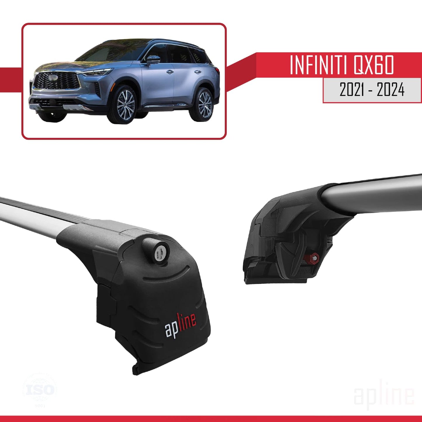 Compatible with Infiti QX60 2021-2025 ACE-2 Car Roof Rack Cross Bar Grey Aluminium 2 Bars