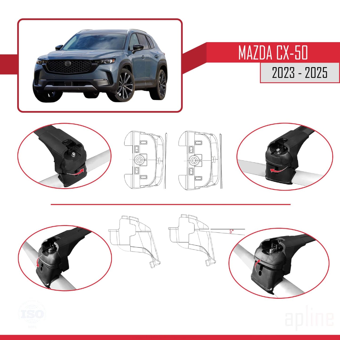 Compatible with Mazda CX-50 2023-2025 ACE-2 Car Roof Rack Cross Bar Black Aluminium 2 Bars
