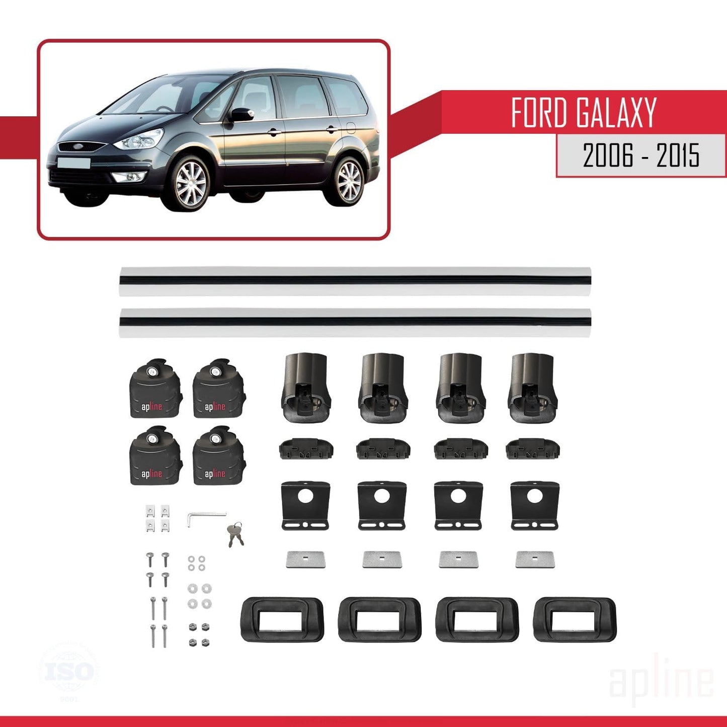 Compatible with Ford Galaxy (MK3) 2006-2015 ACE-3 Car Roof Rack Cross Bar Grey Aluminium 2 Bars