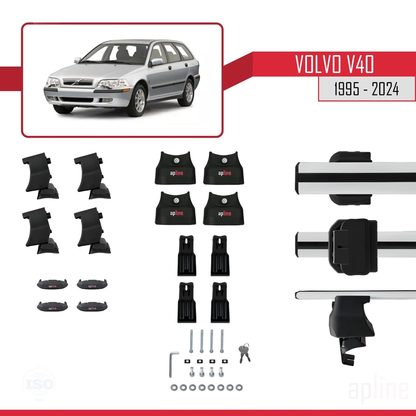 Compatible with Volvo V40 1995-2004 ACE-4 Car Roof Rack Cross Bar Grey Aluminium 2 Bars
