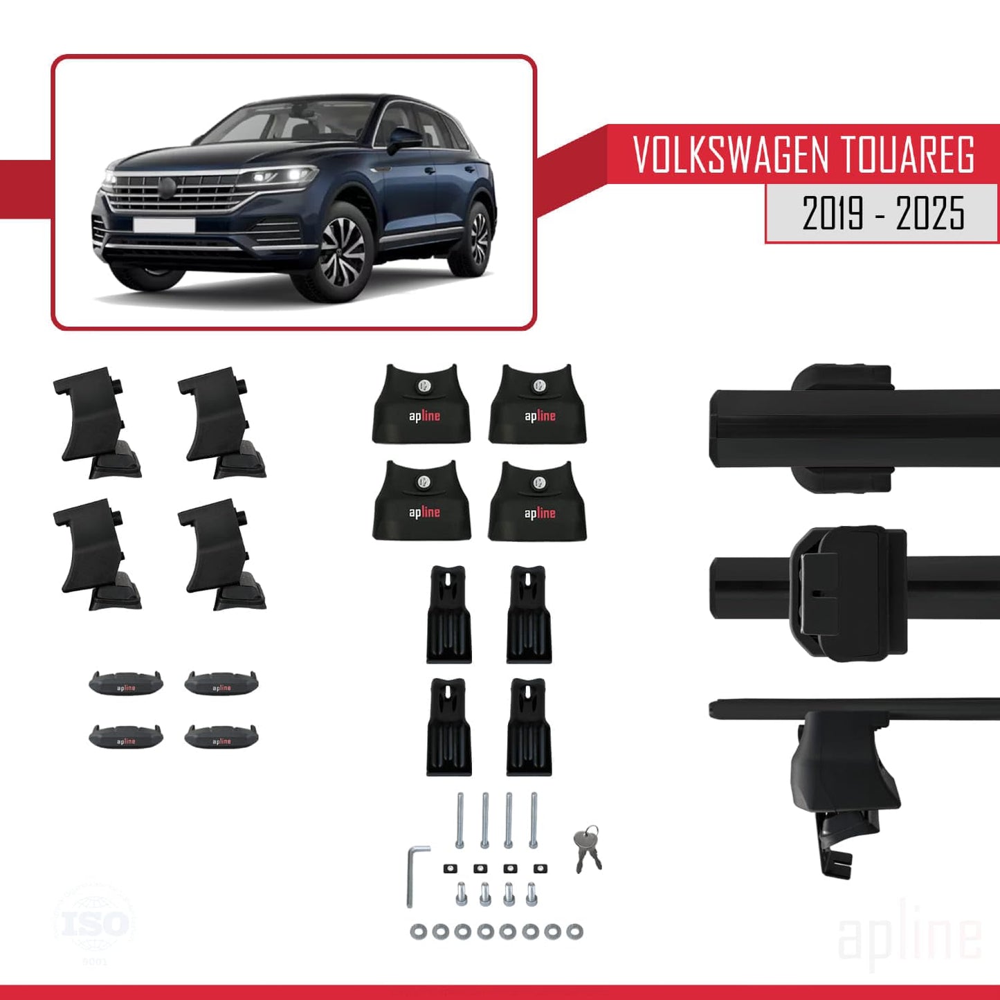Compatible with Volkswagen Touareg 3 (CR) 2019-2025 ACE-4 Car Roof Rack Cross Bar Black Aluminium 2 Bars