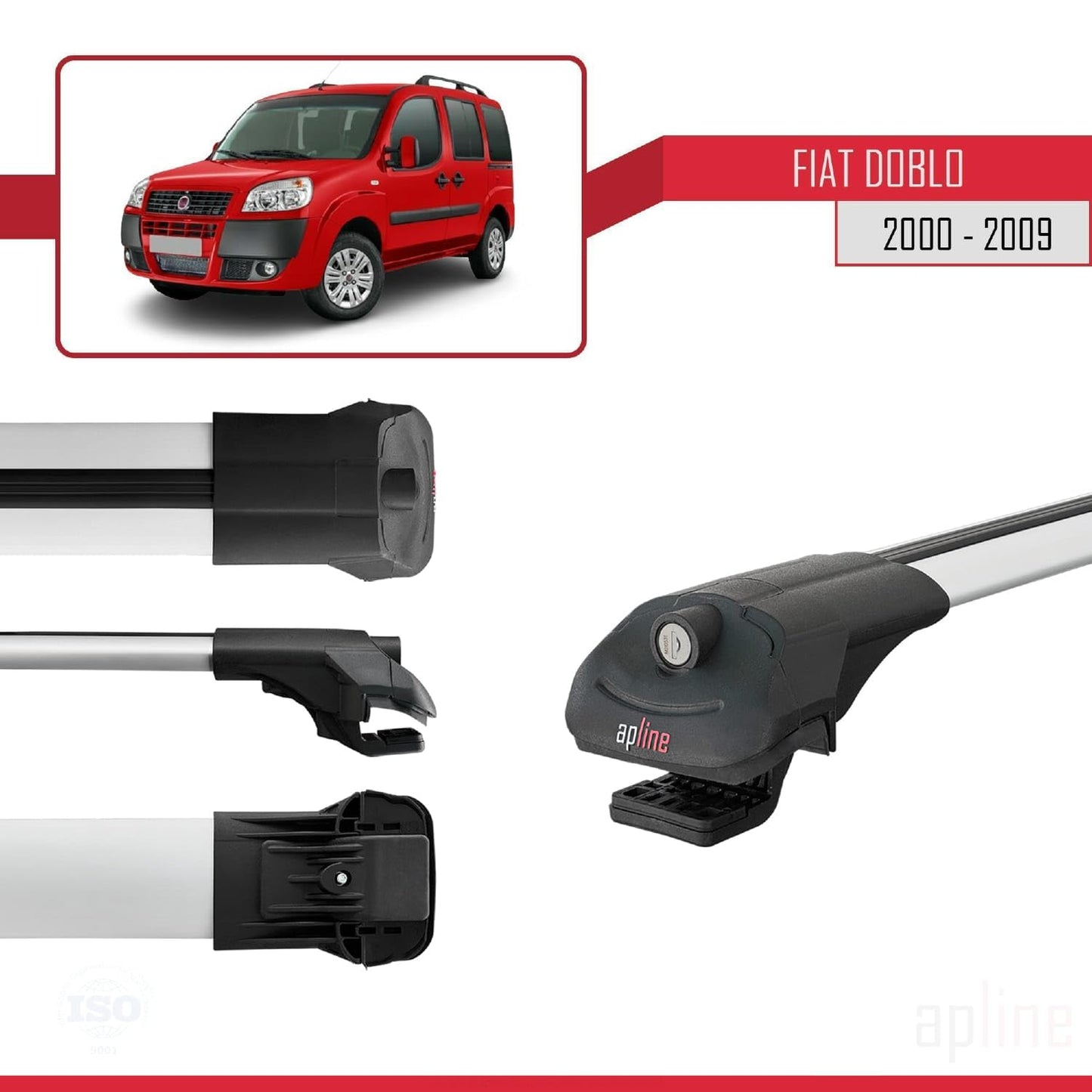 Compatible with Fiat Doblo 2000-2009 ACE-1 Car Roof Rack Cross Bar Grey Aluminium 4 Bars