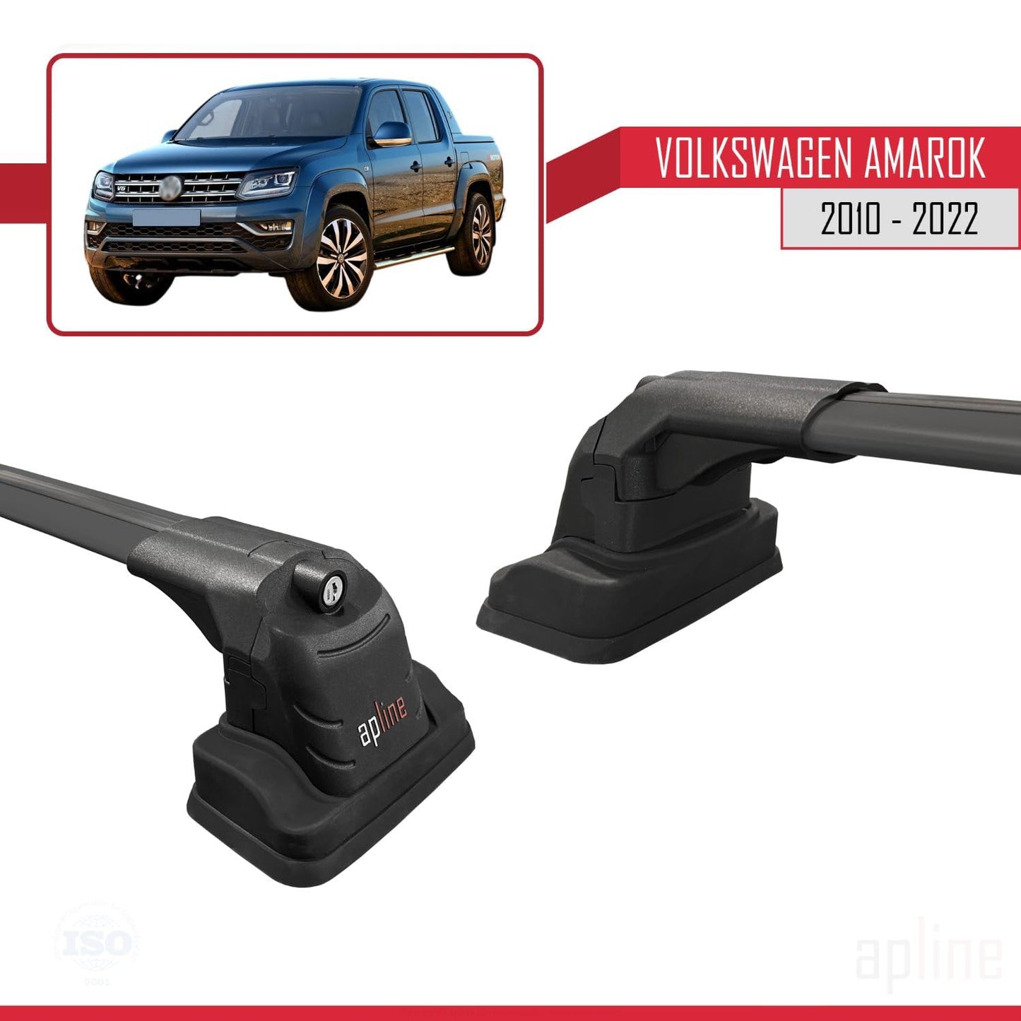 Compatible with Volkswagen Amarok 2010-2022 ACE-3 Car Roof Rack Cross Bar Black Aluminium 2 Bars