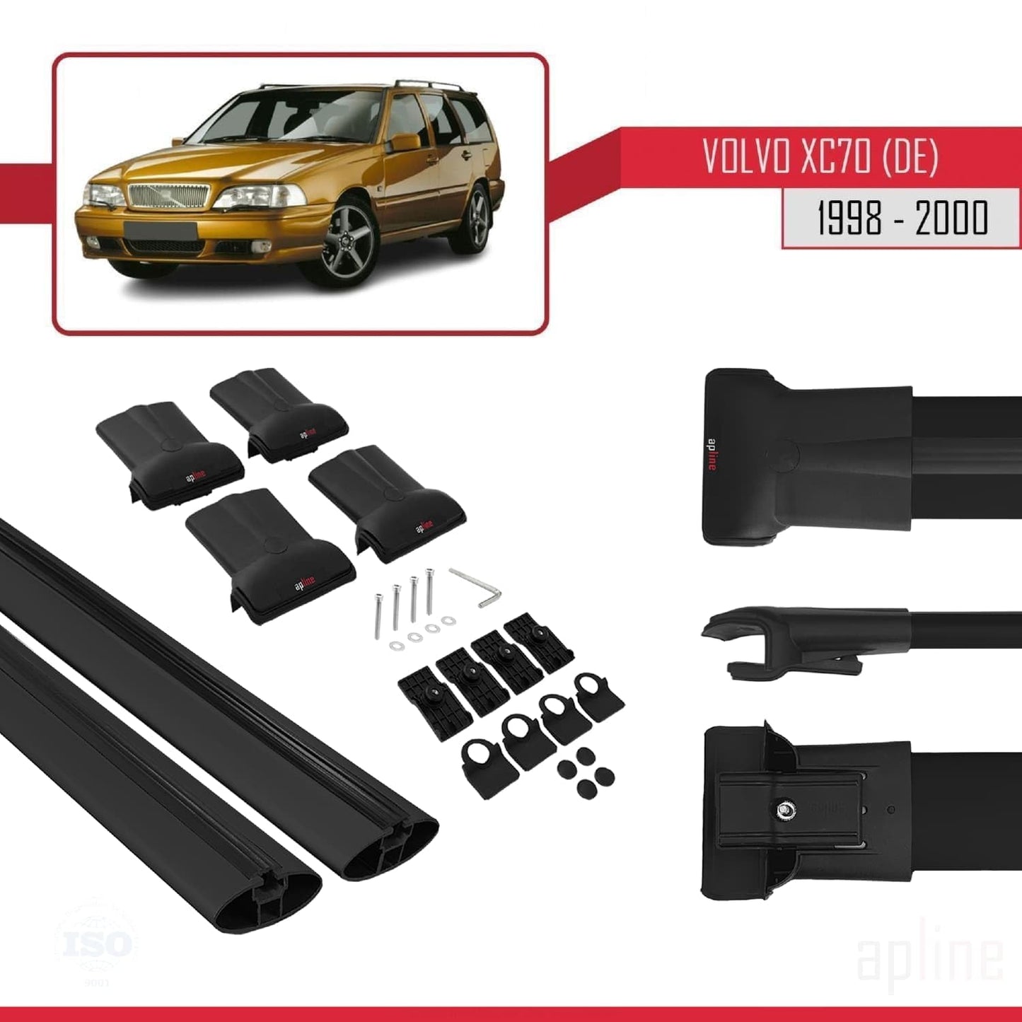 Compatible with Volvo XC70 1998-2000 Fly Model Car Roof Rack Cross Bar Black Aluminium 2 Bars