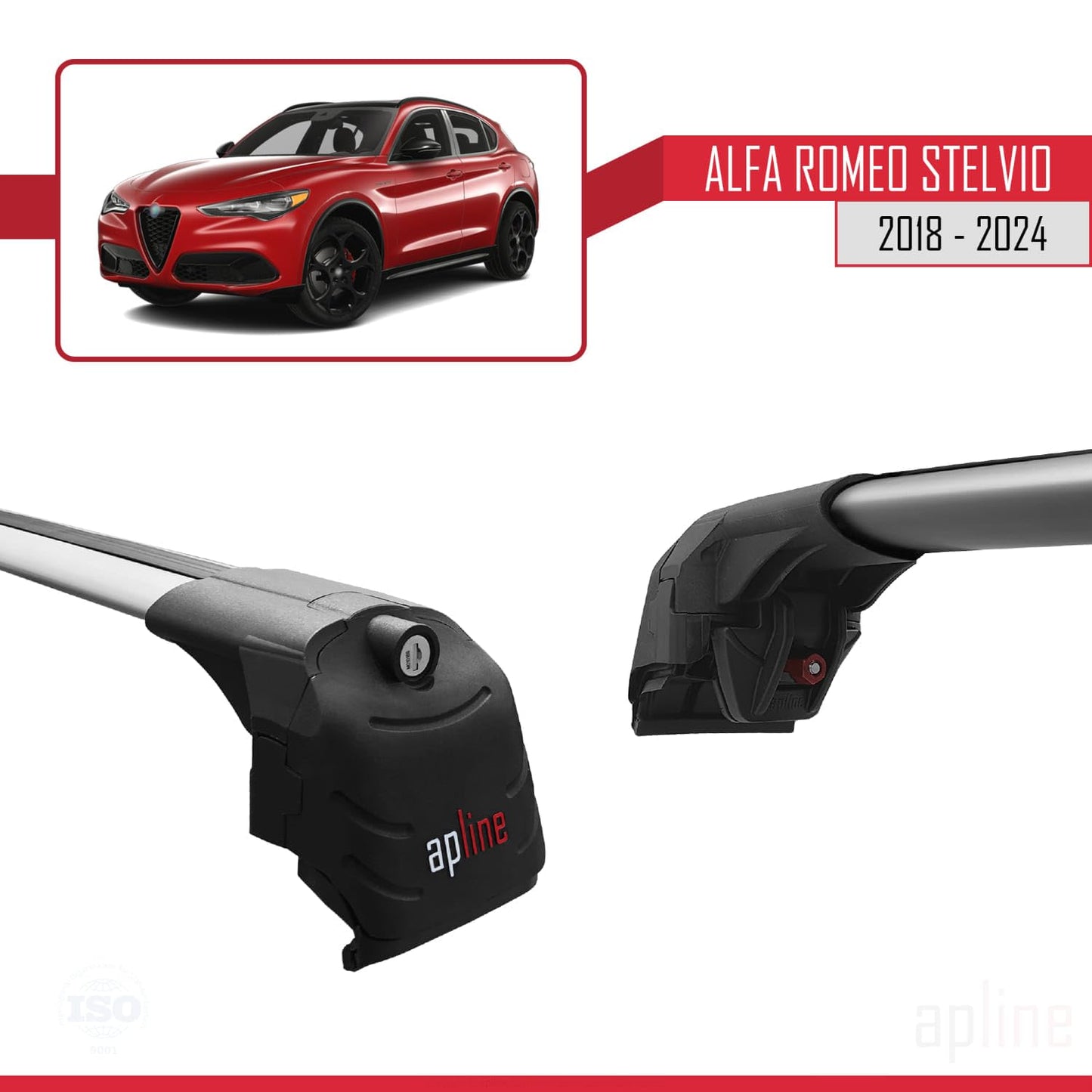 Compatible with Alfa Romeo Stelvio 2018-2024 ACE-2 Car Roof Rack Cross Bar Grey Aluminium 2 Bars